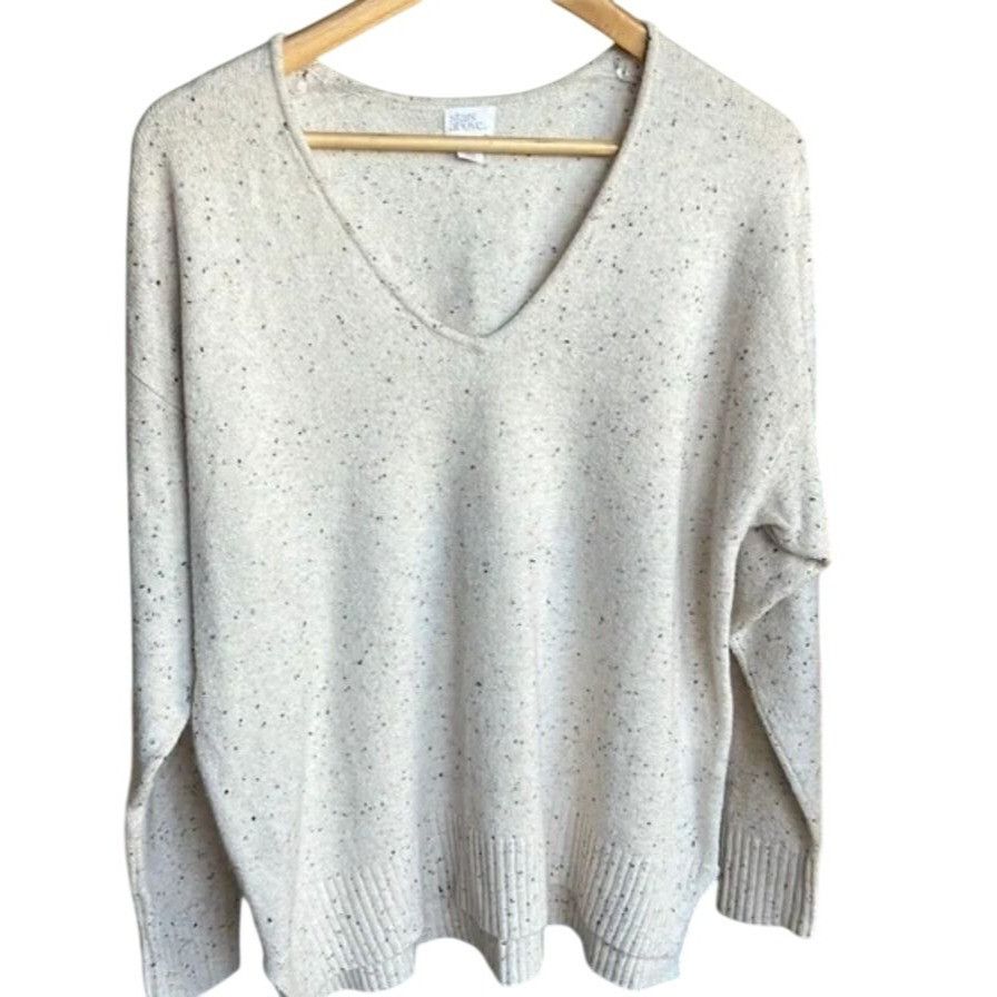 Other Cozy Gray Sweater By Stars Above With Speckled Design V-Neck Size ONE SIZE - 1 Thumbnail