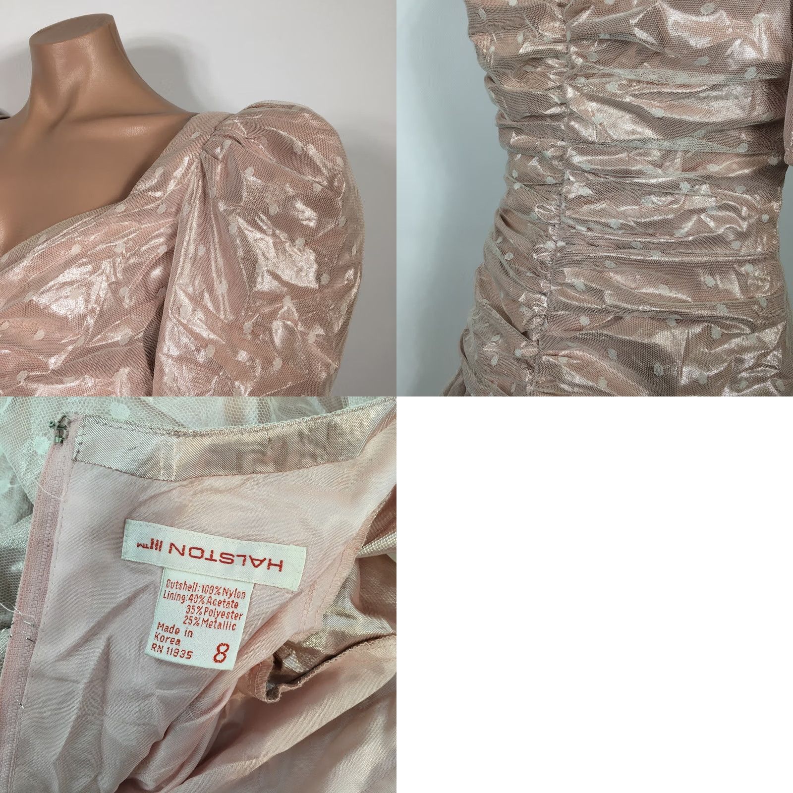 Halston VINTAGE Halston III 80s Pink Polka Dot Ruched Party Prom Dress 8 Size M / US 6-8 / IT 42-44 - 8 Thumbnail