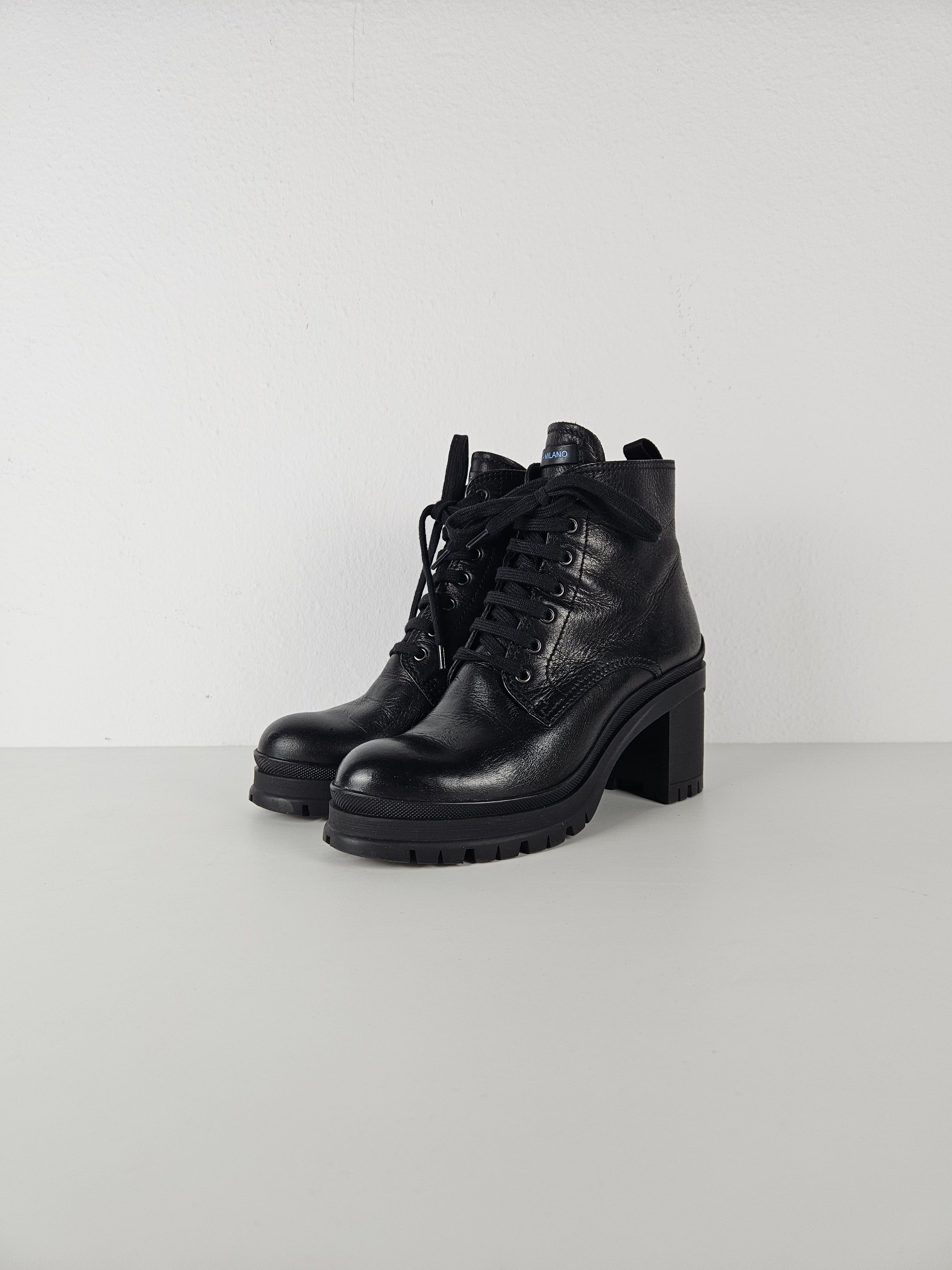 Prada Prada lace up block heel notched sole ankle boots Size US 8.5 / IT 38.5 - 2 Thumbnail