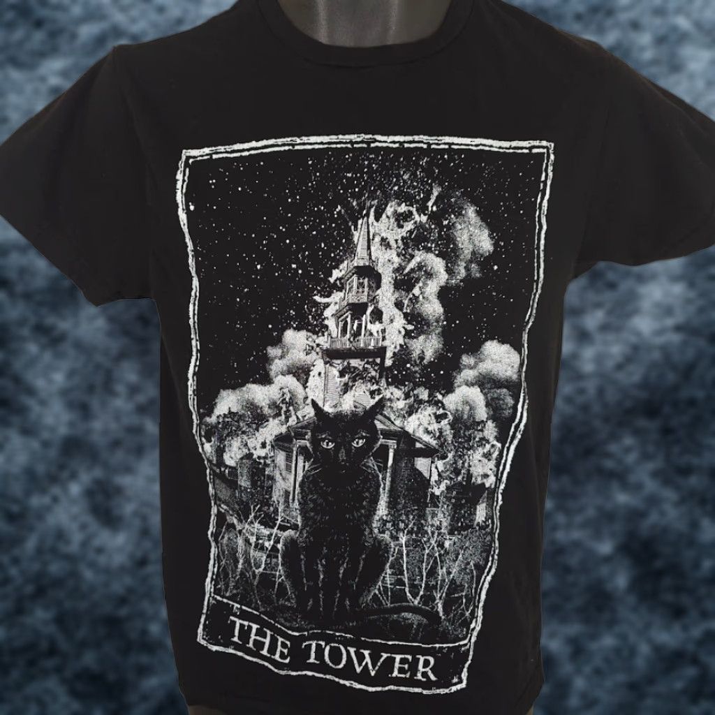 Vintage Mortus Viventi Shirt Mens Small Black Cat Tower Tarot Card Fortune Telling Made In USA Size US S / EU 44-46 / 1 - 1 Thumbnail