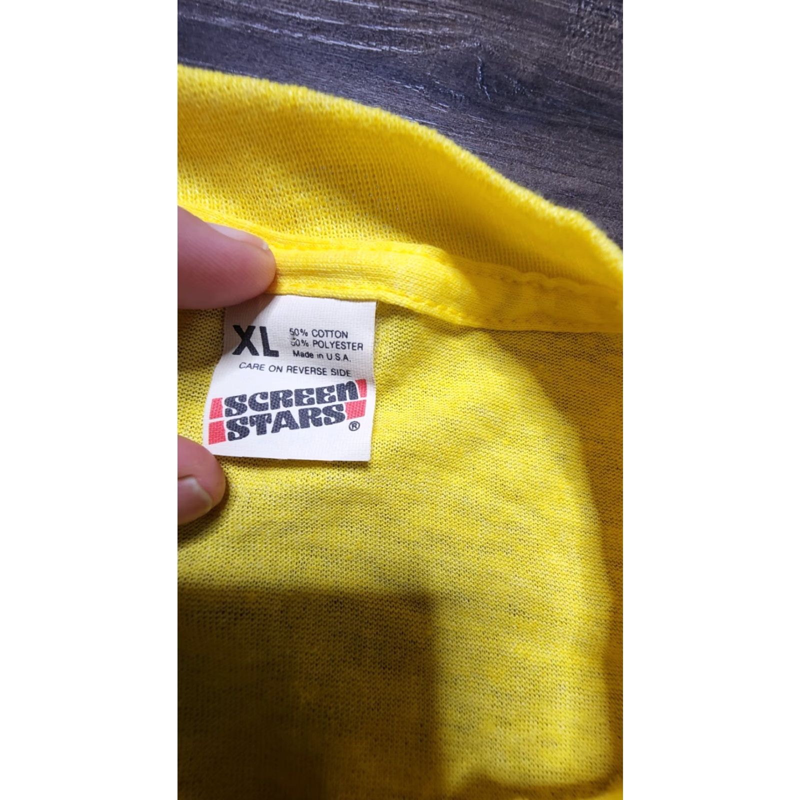 Vintage VINTAGE Screen Stars T-Shirt Jogging Brot Bread Solid Crew Neck Short Sleeve XL Yellow 80s Mens Short-Sleeve Tee Size US XL / EU 56 / 4 - 4 Thumbnail