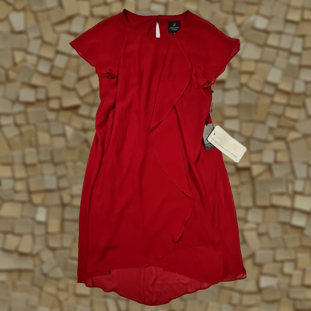 Adrianna Papell Adrianna Papell Dress Womens Red Small Short Sleeves Round Neck Short Length A-Line Party Cocktail Wedding Dry Clean Only Size 28" / US 6 / IT 42 - 1 Thumbnail