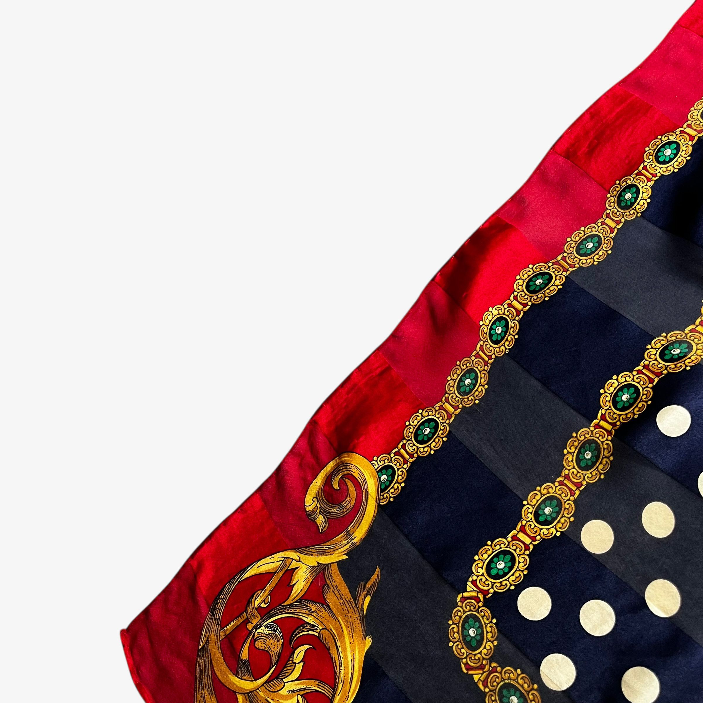 Balmain Vintage 80s Pierre Balmain Medallion & Polka Dot Silk Scarf Size ONE SIZE - 5 Thumbnail