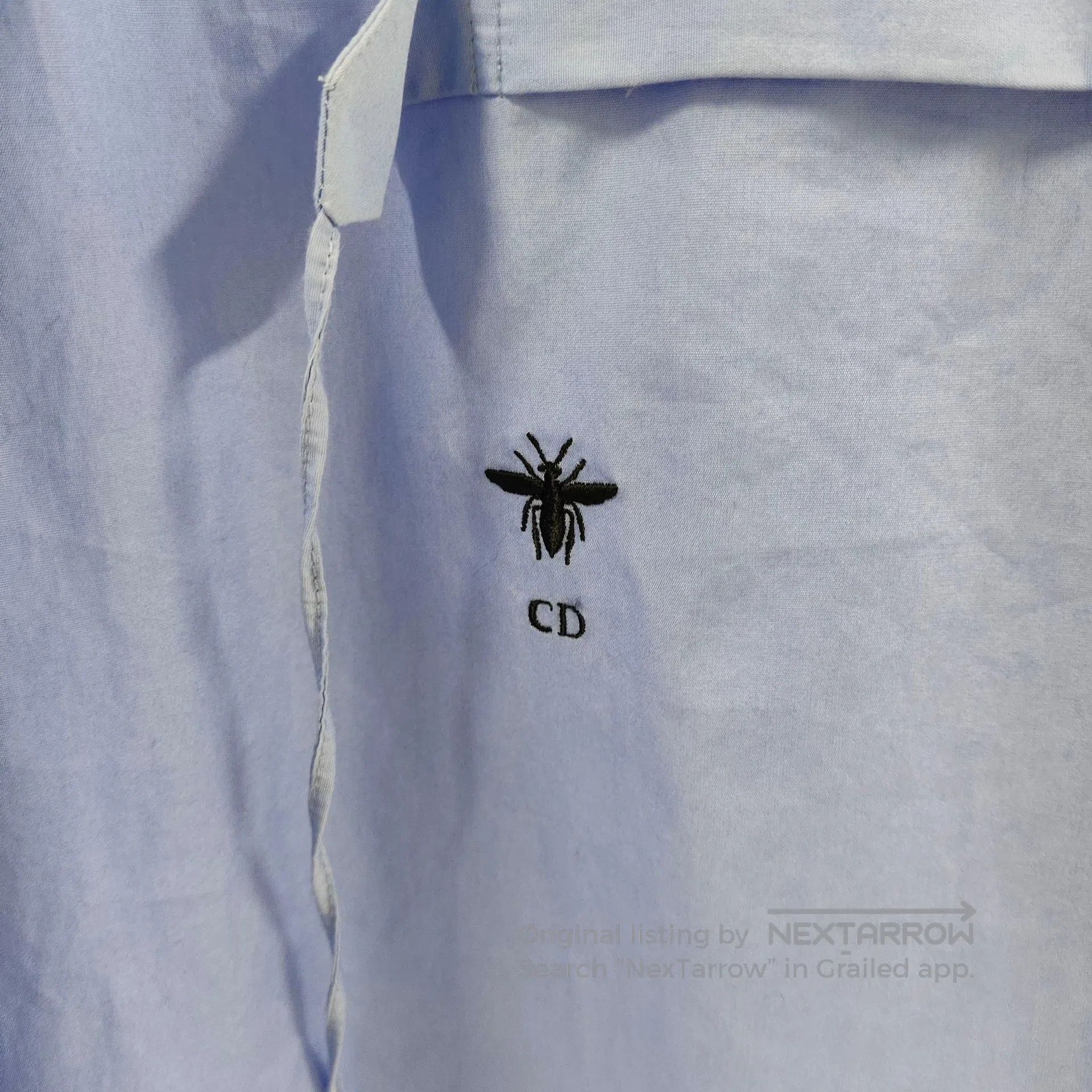 Dior Dior Blue Lace Collar Little Bee Embroidered Shirt Dress| Size XXS / US 00 / IT 34 - 7 Thumbnail