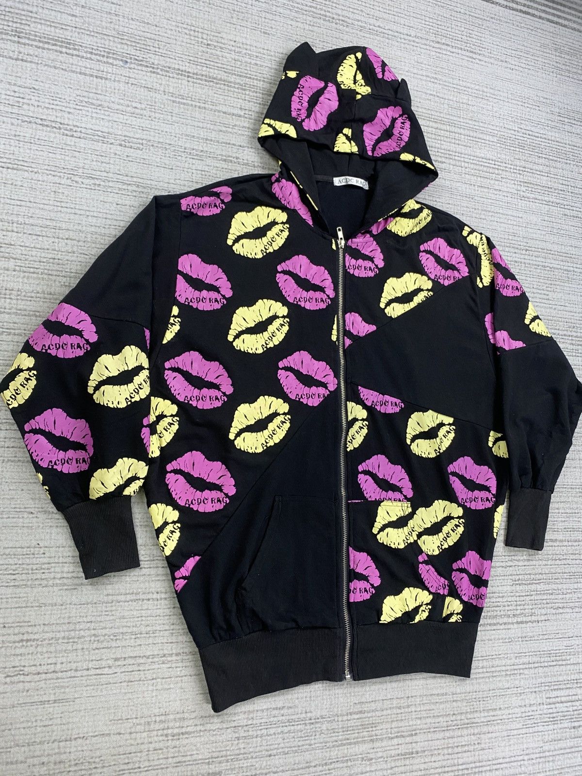 14th Addiction × AC/DC × Vintage Vintage ACDC Rag Lips Printed Fullprint Hoodie Jacket Size US XL / EU 56 / 4 - 3 Thumbnail