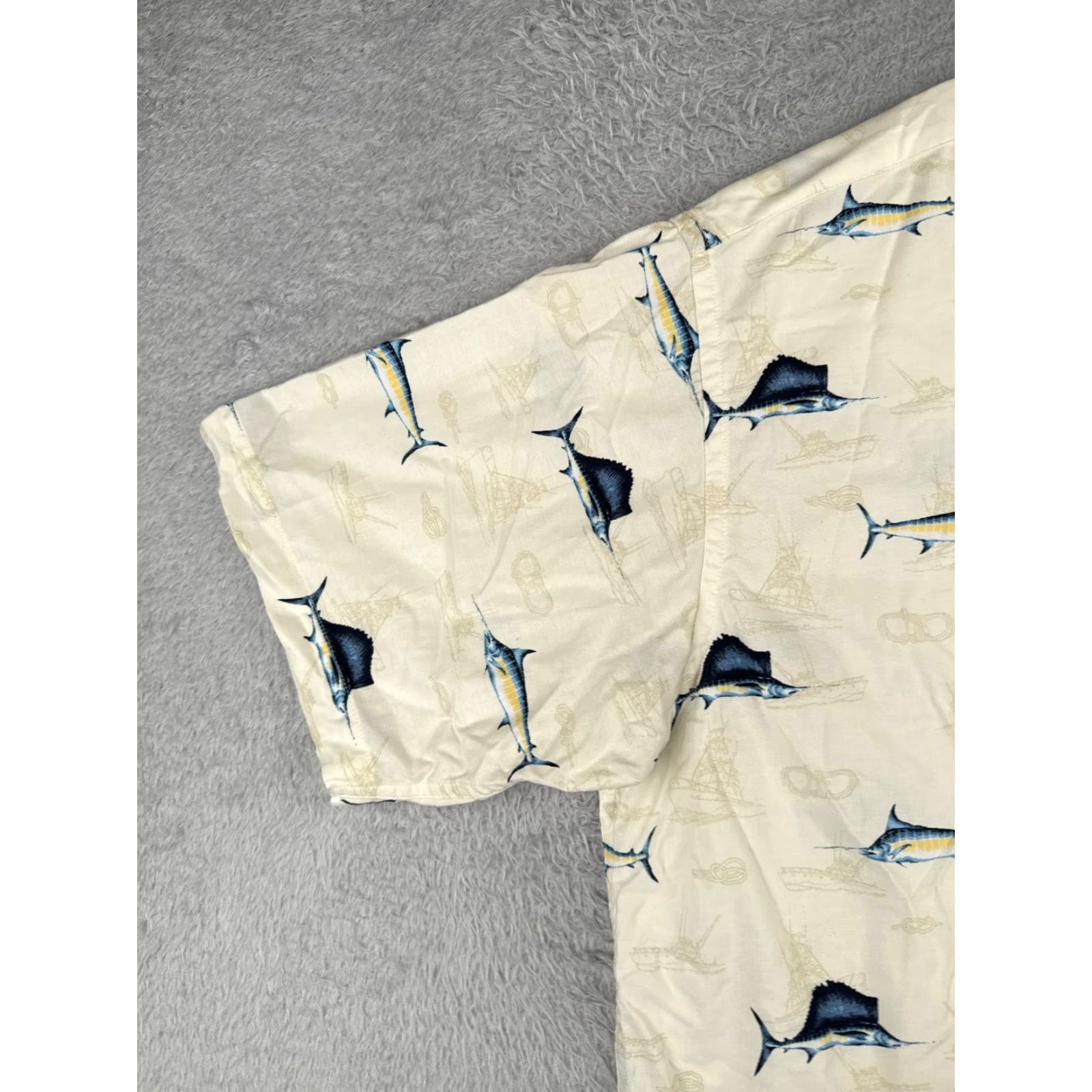 Nautica Puritan Shirt Men XL Ivory Button-Up Hawaiian 100% Cotton Aloha Beach Vacation Resort Short Sleeve Graphic Print Casual 60s? Size US XL / EU 56 / 4 - 3 Thumbnail