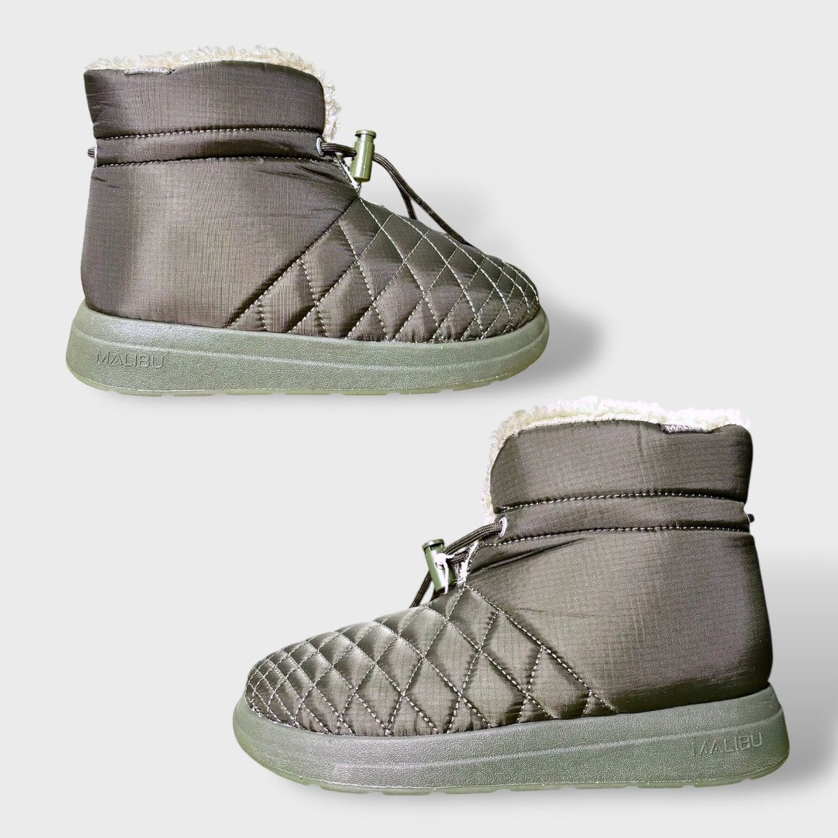 Malibu Sandals Malibu Women’s Little Dume Quilted Faux Fur Olive Boots Sz 6 Size US 6 / IT 36 - 9 Thumbnail