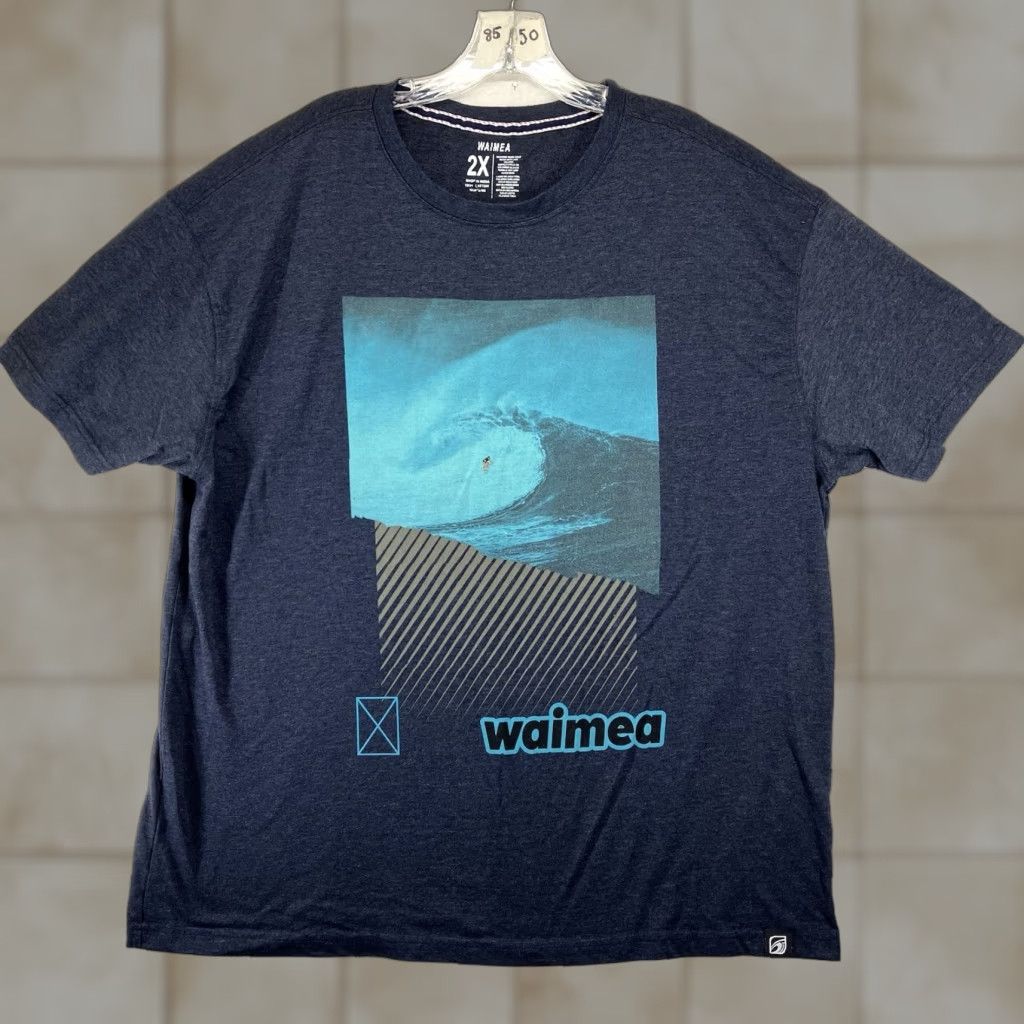 Vintage Waimea Men's Surf T-Shirt 2X Big Wave Graphic Print Short Sleeve Blue Cotton Summer Beach Size US XXL / EU 58 / 5 - 1 Thumbnail