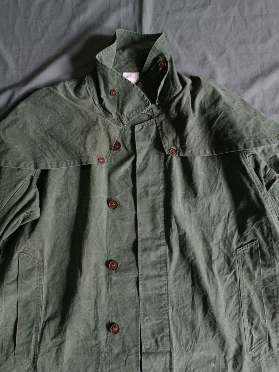 Rainforest Vintage 1960s French Army Green Canvas Rain Coat. Size US XL / EU 56 / 4 - 7 Thumbnail