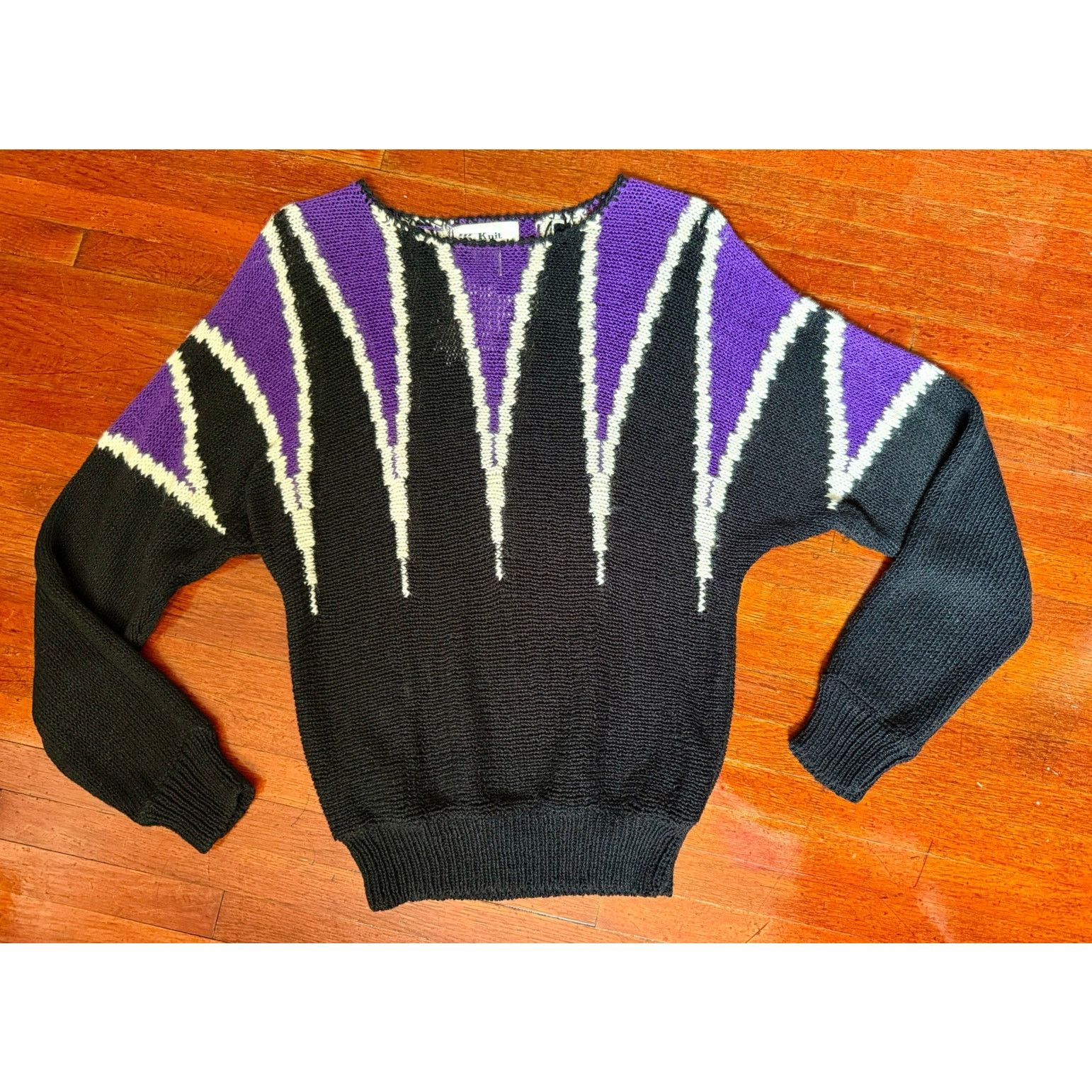 Vintage Vintage 80s Knit Knack Purple Black Harlequin Sweater Small Size S / US 4 / IT 40 - 1 Thumbnail