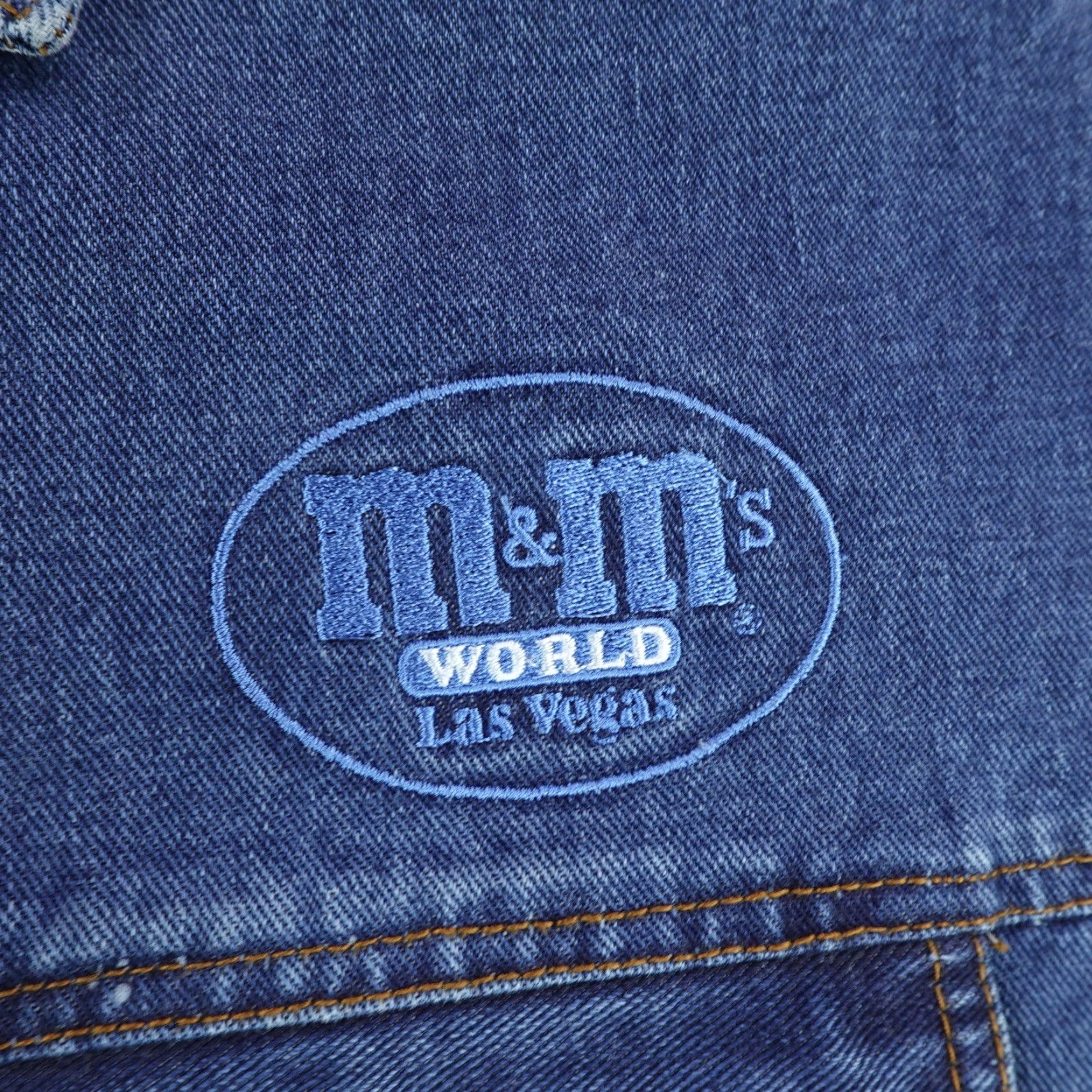 Denime Vintage M&Ms Jacket Mens XXL Blue Denim Button Up Trucker Coat Lau Vegas Size US 39 - 4 Thumbnail