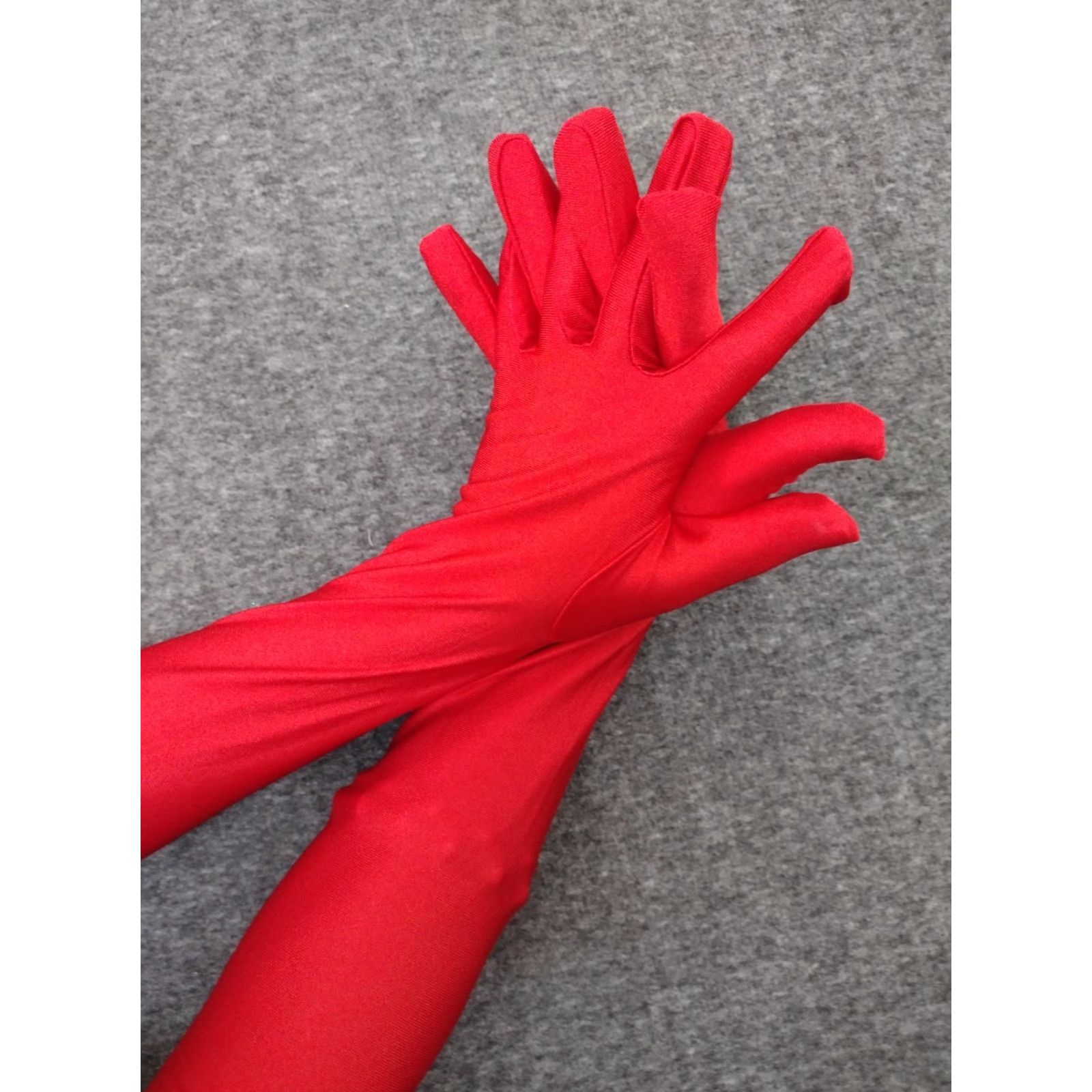 Vintage VINTAGE Long Red Girls Satin Like Gloves Costume Gloves 20" Long Size ONE SIZE - 6 Thumbnail