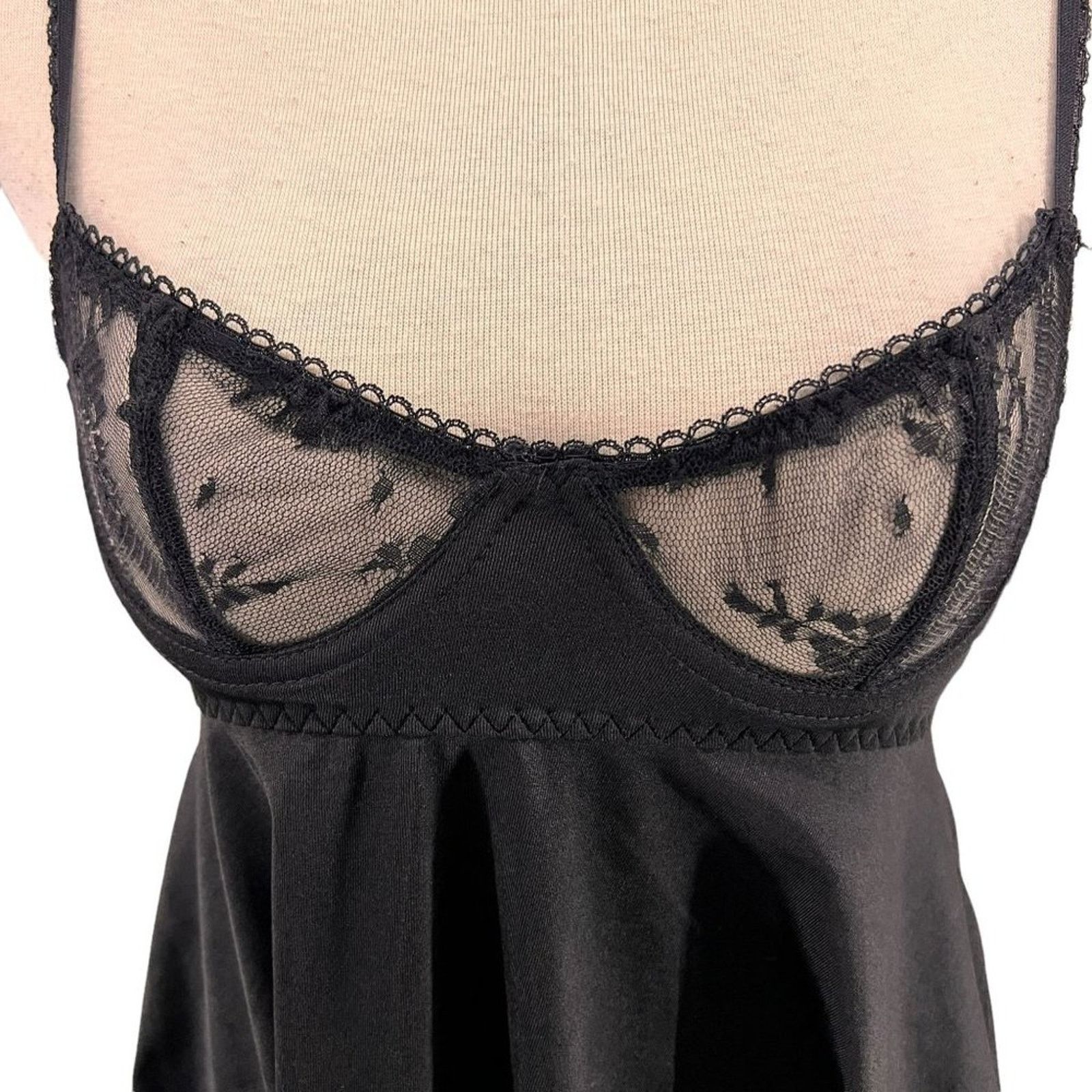 Vintage Black Semi Sheer Negligee String Thong Panty Set One Size Size ONE SIZE - 2 Thumbnail