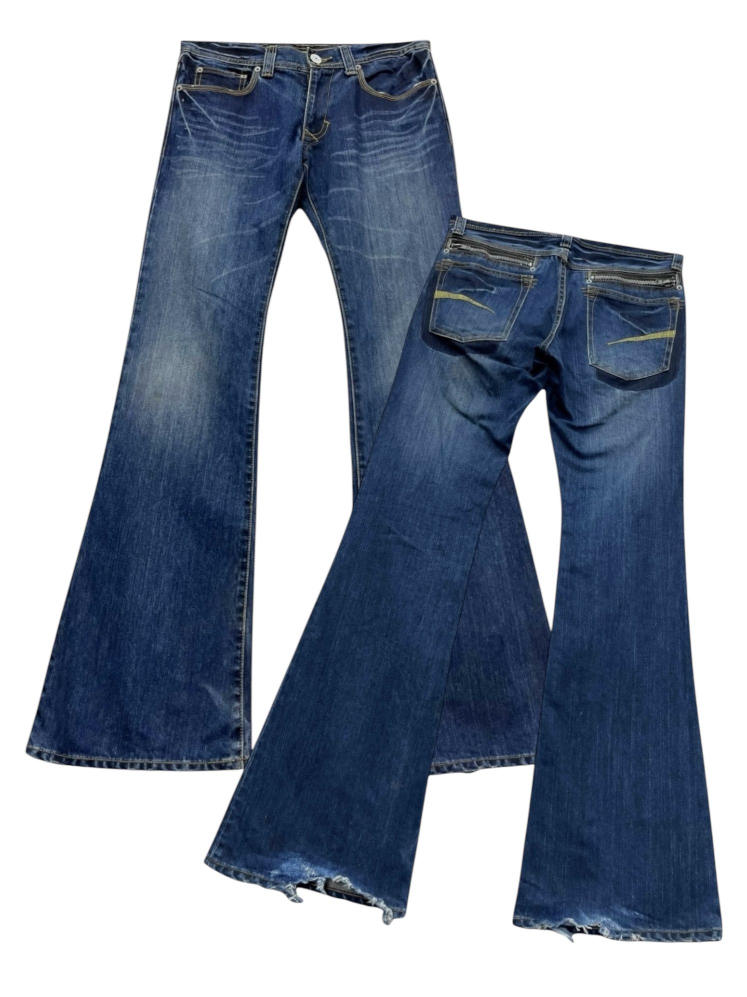 FYE🔥Vintage SUPER FLARE Punk Zipper Pocket Grunge Heel Bite