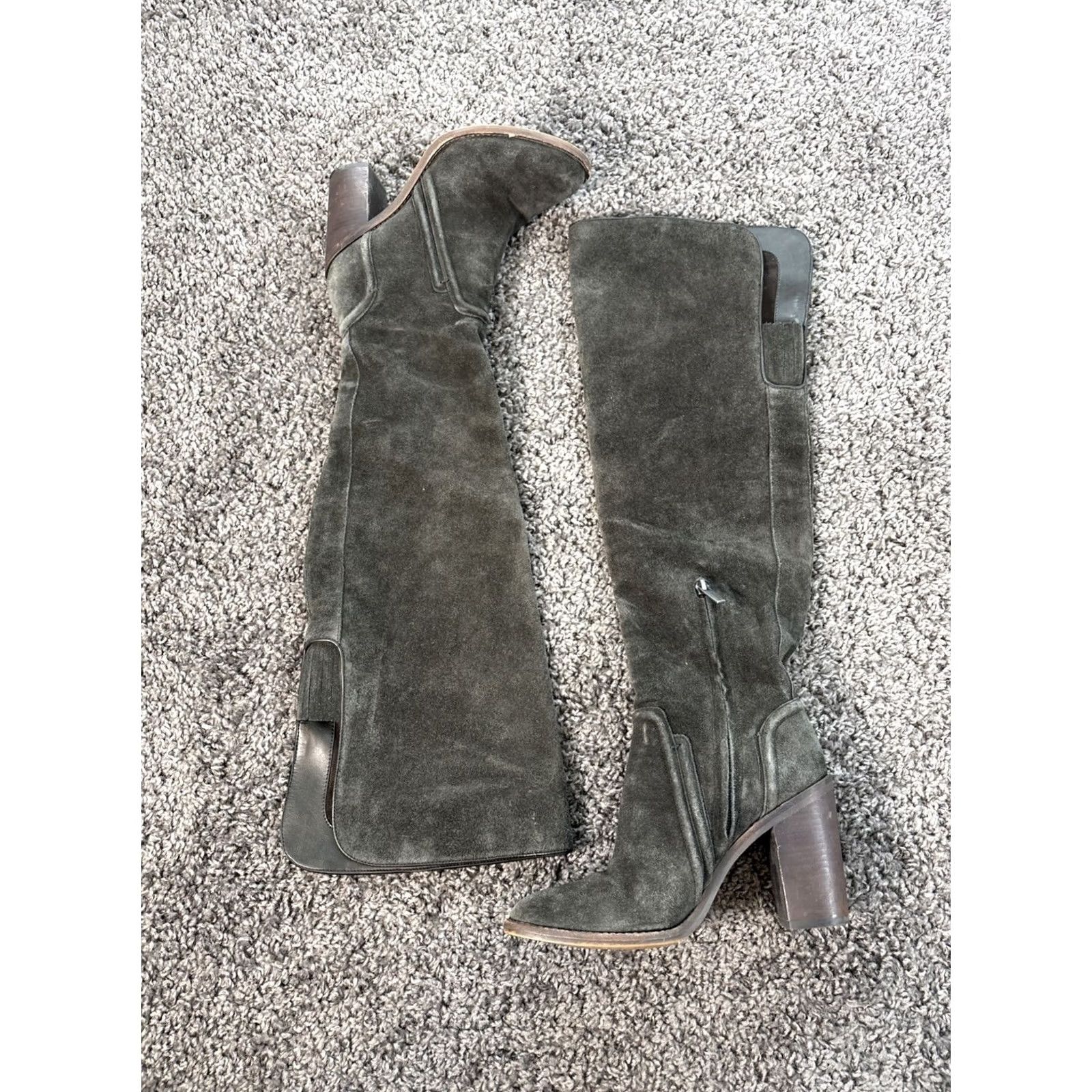 Vince Camuto Vince Camuto Karita Over the Knee Boot Gray 8M Suede Stretch Riding Pull On Women Wheels? Size US 8 / IT 38 - 4 Thumbnail