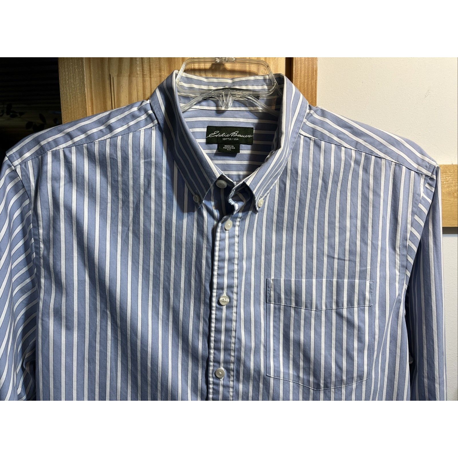Eddie Bauer Eddie Bauer Men’s Blue Striped Shirt XLT Cotton LS Button Size US XL / EU 56 / 4 - 3 Thumbnail