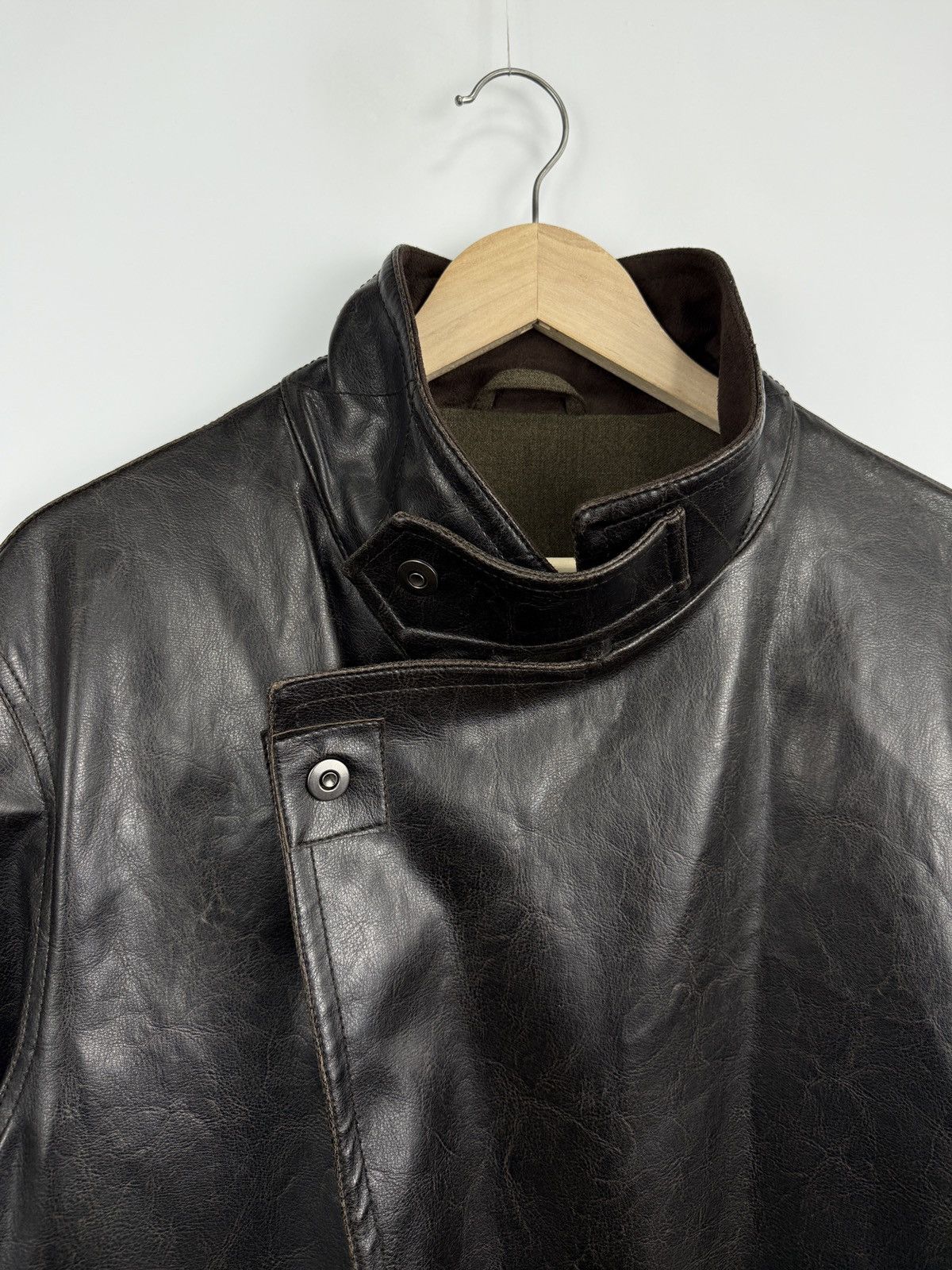 Armani Collezioni 🇮🇹 Vintage 80s Armani Collezioni Faux Leather Overcoat Jacket Size US XL / EU 56 / 4 - 6 Thumbnail