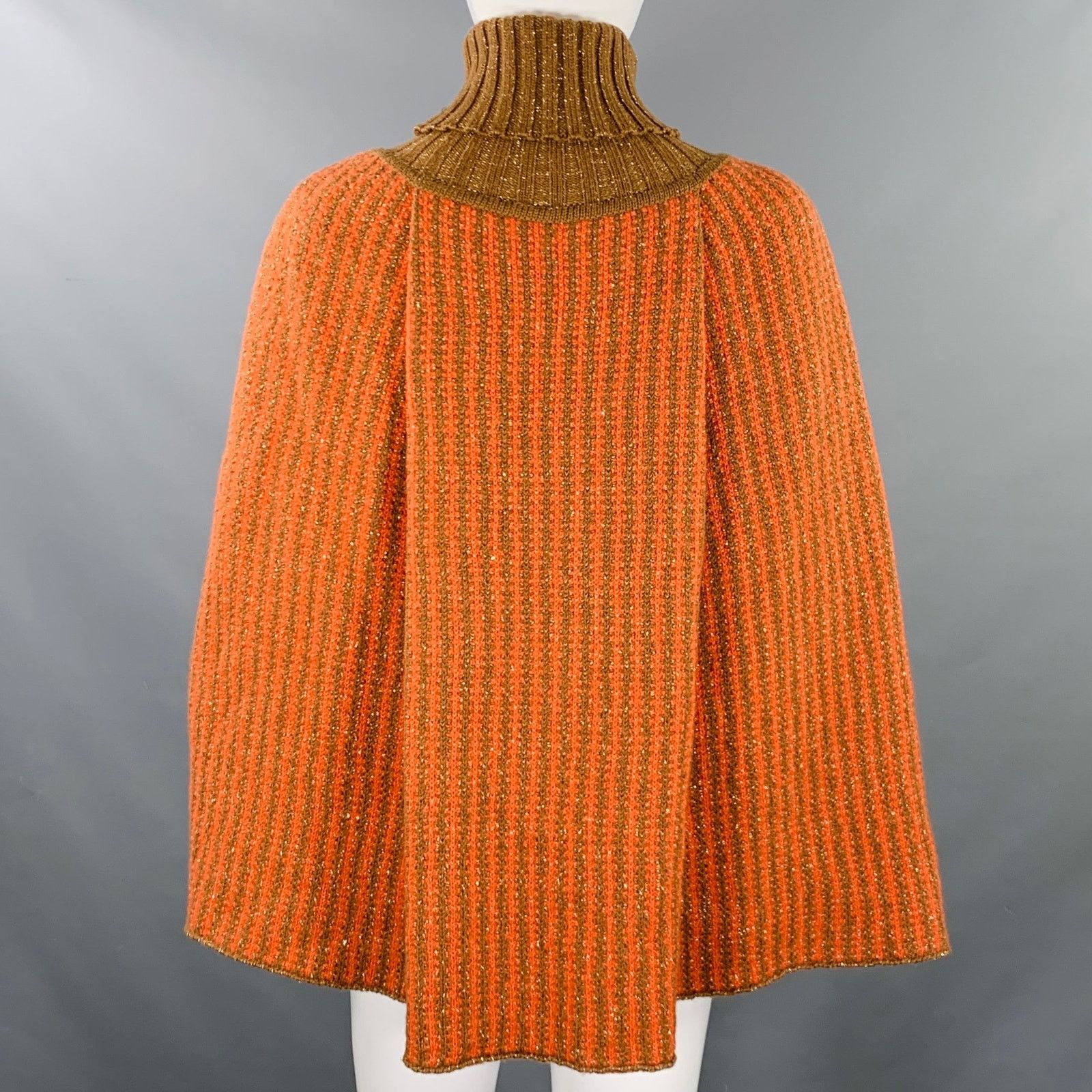 Other M MISSONI Size S Orange Brown Stripe Turtleneck Cape Size S / US 4 / IT 40 - 3 Thumbnail
