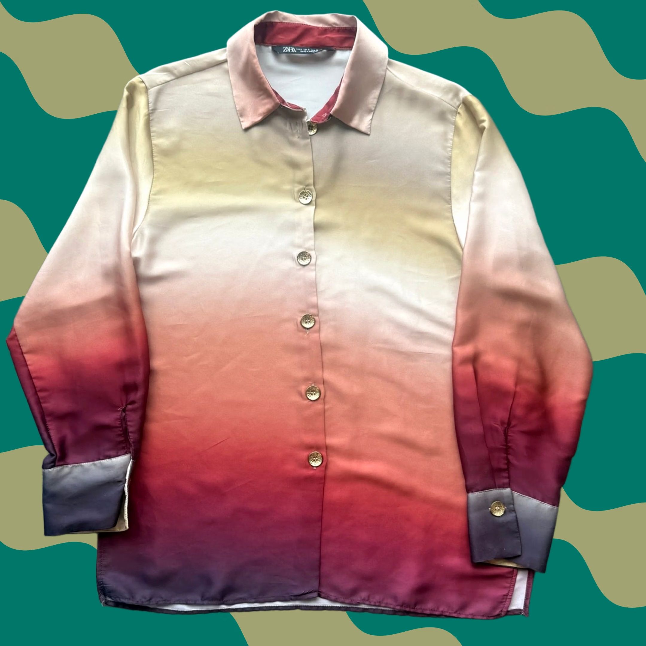 Vintage VINTAGE Y2K Zara Sunset Satin Button Down Longsleeve Women's Blouse Small Size S / US 4 / IT 40 - 1 Thumbnail