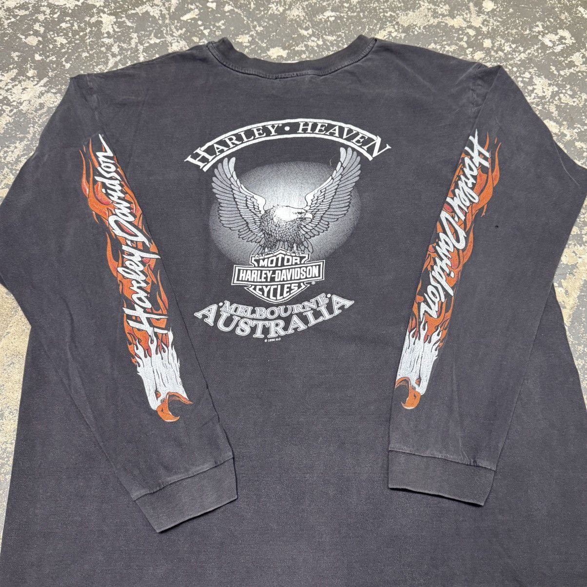 Vintage Harley Davidson Flame Flaming Eagle Long Sleeve Fade