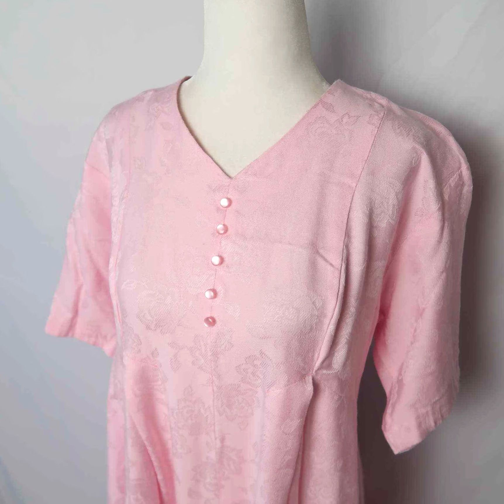 Pinko VINTAGE 80s light pink tonal floral print trapeze midi dress S Dress Party Bohemian Womens Size S / US 4 / IT 40 - 2 Thumbnail