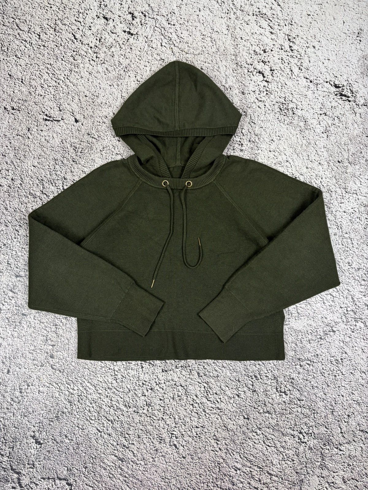 Sandro Sandro Paris Cropped Knit Hoodie Olive Green Size S / US 4 / IT 40 - 5 Thumbnail