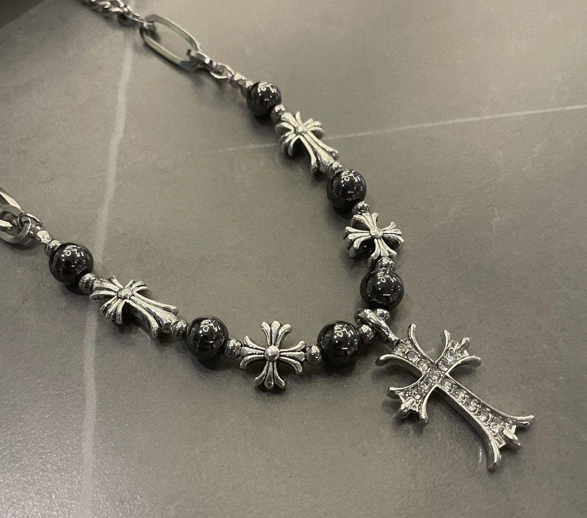 Japanese Brand × Jewelry Retro punk gothic black pearl cross chain necklace choker Size ONE SIZE - 3 Thumbnail