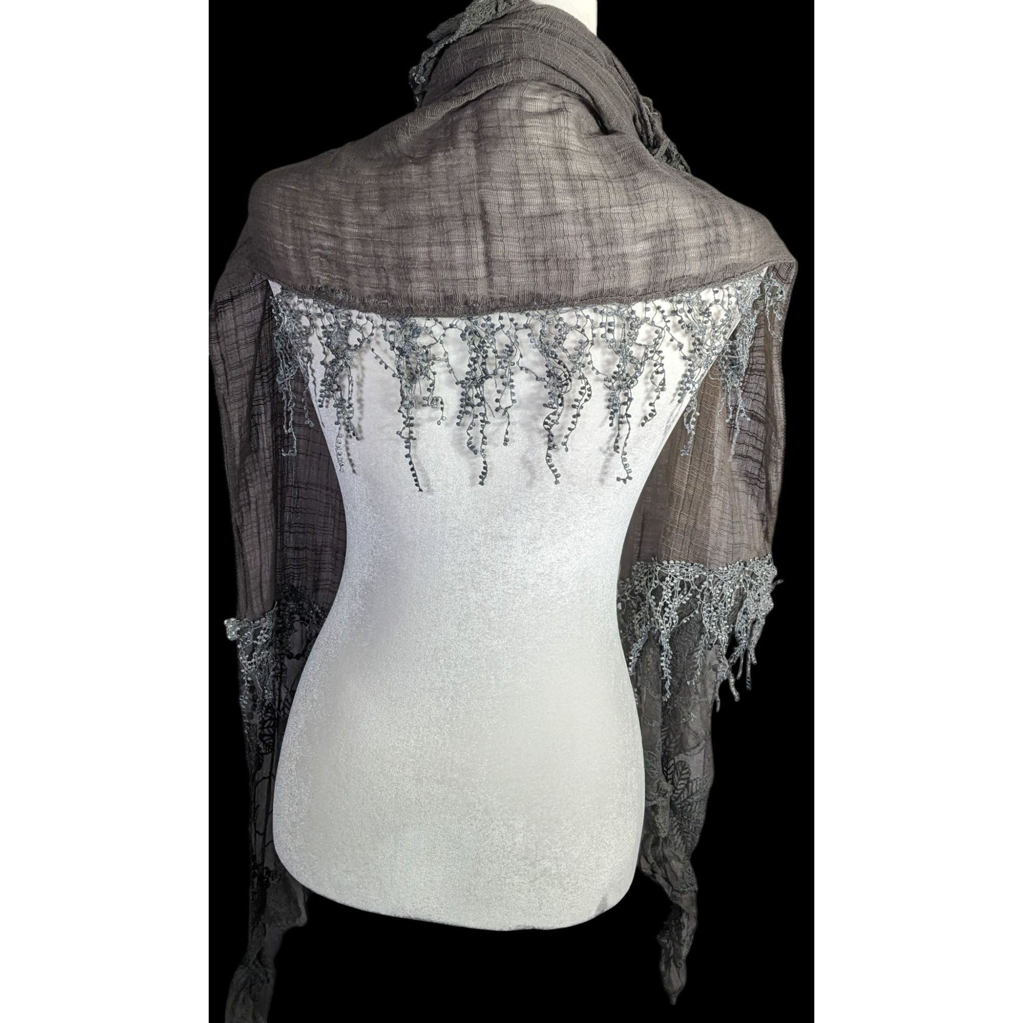 Other Victorian-Inspired Vintage Whimsygoth Gray Scarf With Lace D Size ONE SIZE - 2 Thumbnail
