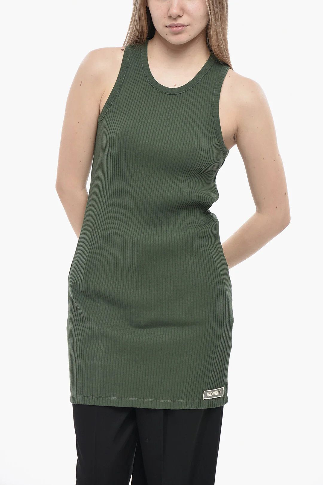 The Attico og1mm0426 Long Ribbed Cotton Tank Top in Military Green Size M / US 6-8 / IT 42-44 - 1 Thumbnail