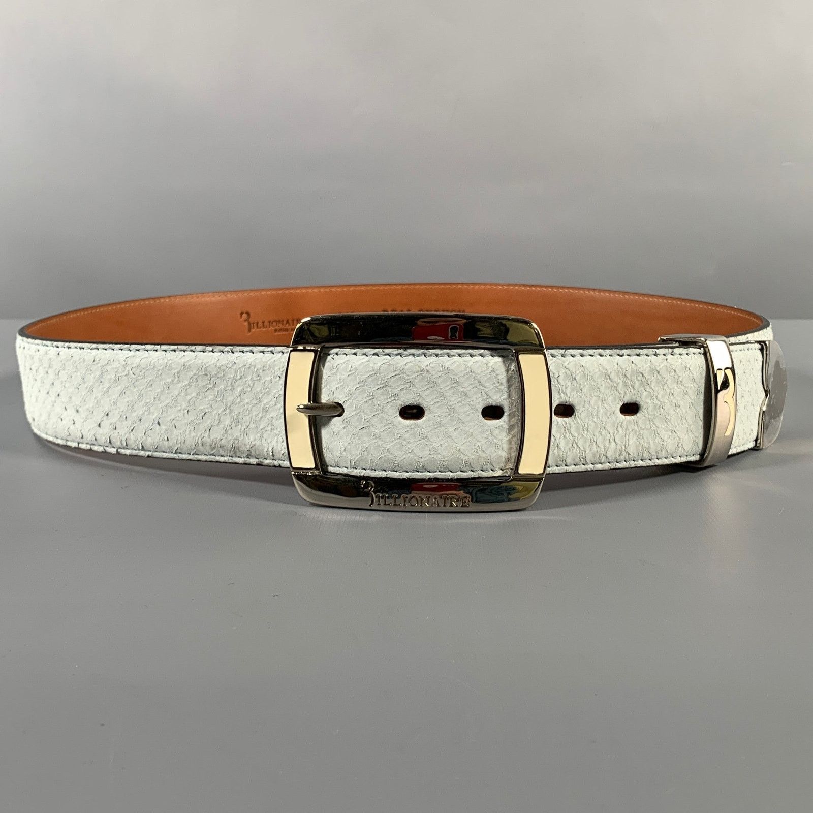 Billionaire Couture Size 40 Off White Textured Phython Skin Leather Belt Size 40 - 1 Thumbnail