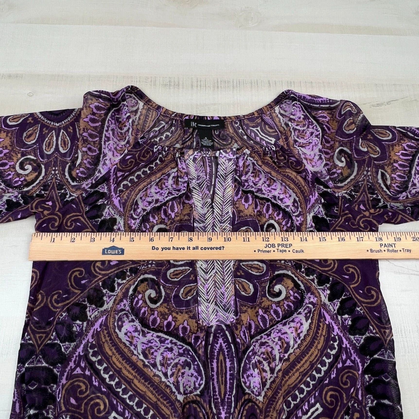 Vintage INC International Concepts Womens Blouse Small Purple Chiffon Beaded V Neck Elastic Waist Top Size S / US 4 / IT 40 - 6 Thumbnail