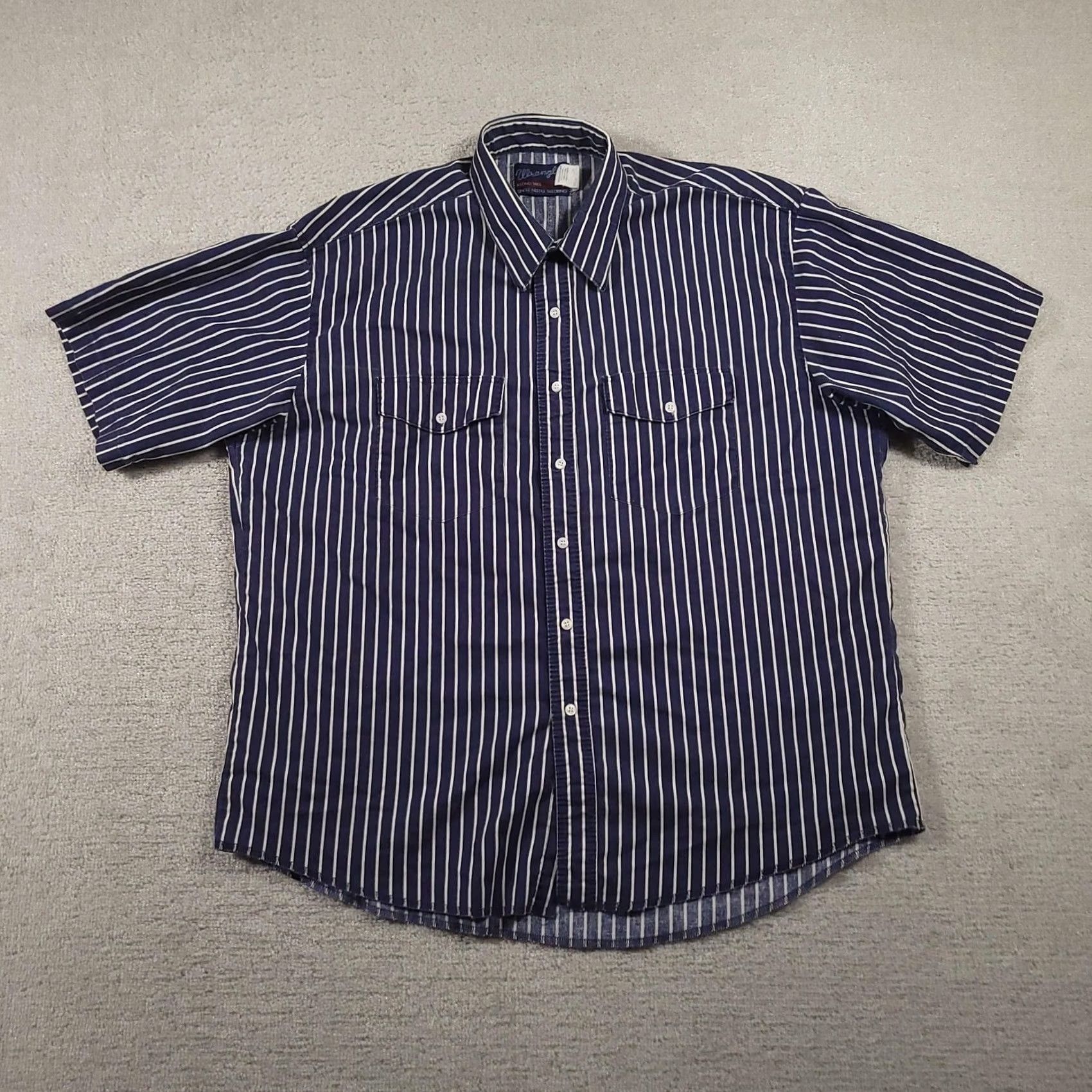 Wrangler Wrangler Shirt Mens 2XL Blue White Striped Short Sleeve Western X Long Tails Button-Up Size US XXL / EU 58 / 5 - 2 Thumbnail