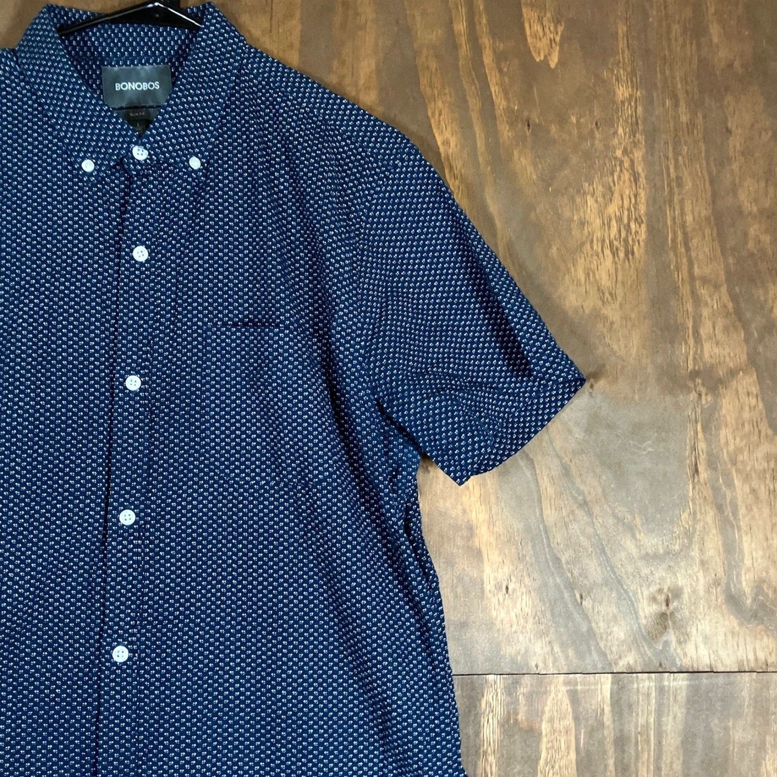 Bonobos Bonobos Mens Shirt Blue White Slim Fit Short Sleeve Collared Button Down Large Size US L / EU 52-54 / 3 - 5 Thumbnail