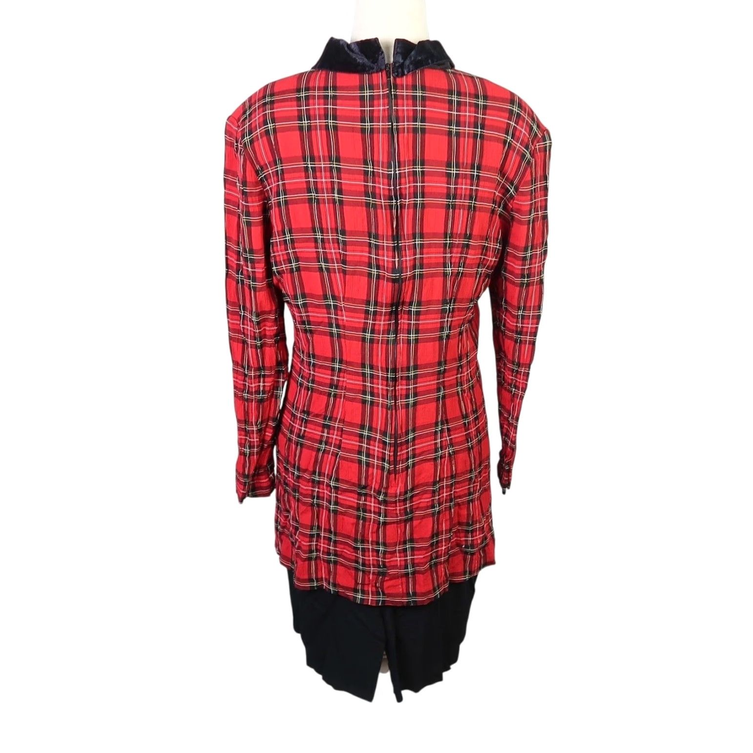 Brandblack VINTAGE Just In Thyme Dress Red Plaid Knee Length 12 Womens 80s 90s Workwear Button Zip Collar Long Sleeve Size XL / US 12-14 / IT 48-50 - 4 Thumbnail