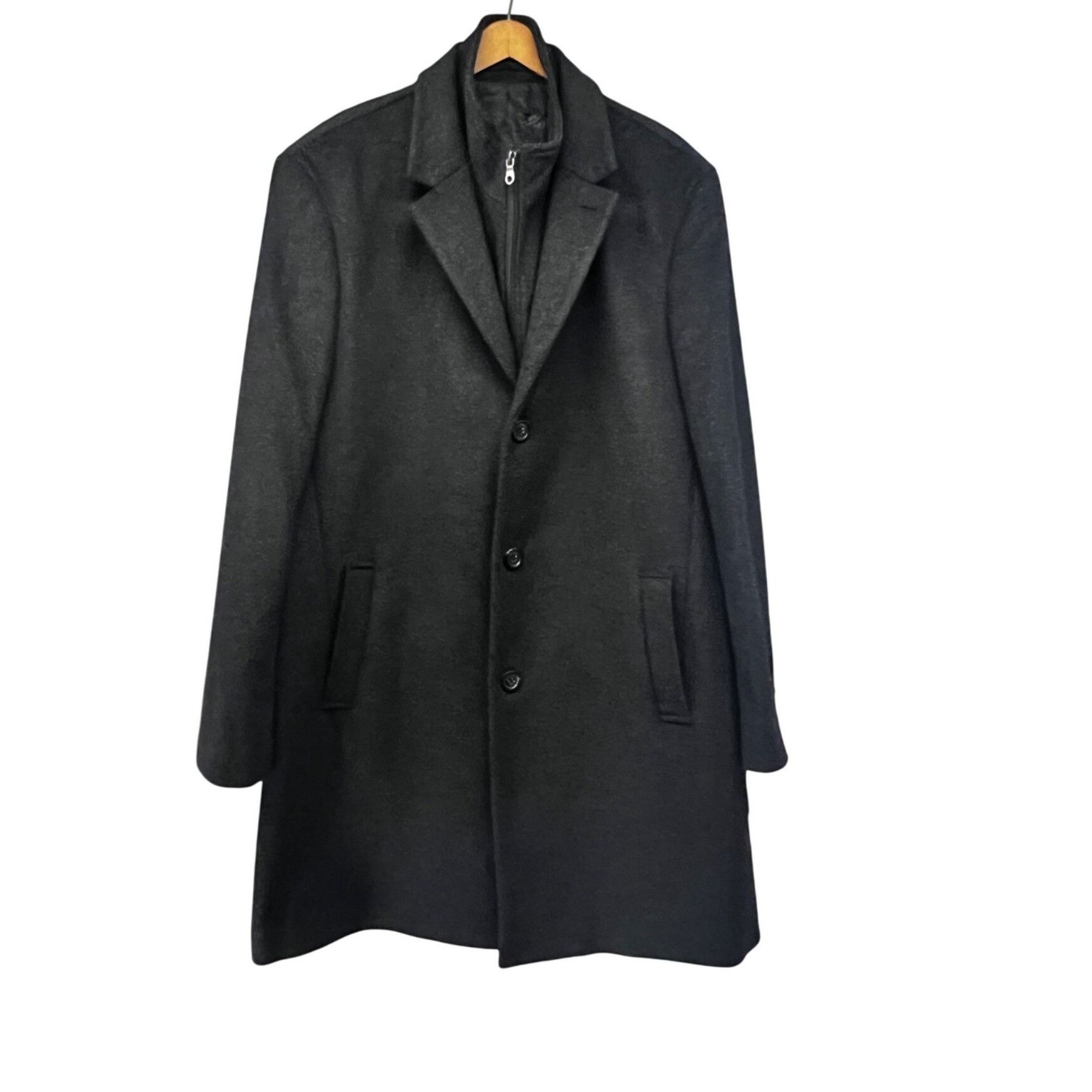 Vintage Mens Cashmere Charcoal Gray Black Wool Zip Button Up Lined L Size US L / EU 52-54 / 3 - 1 Thumbnail