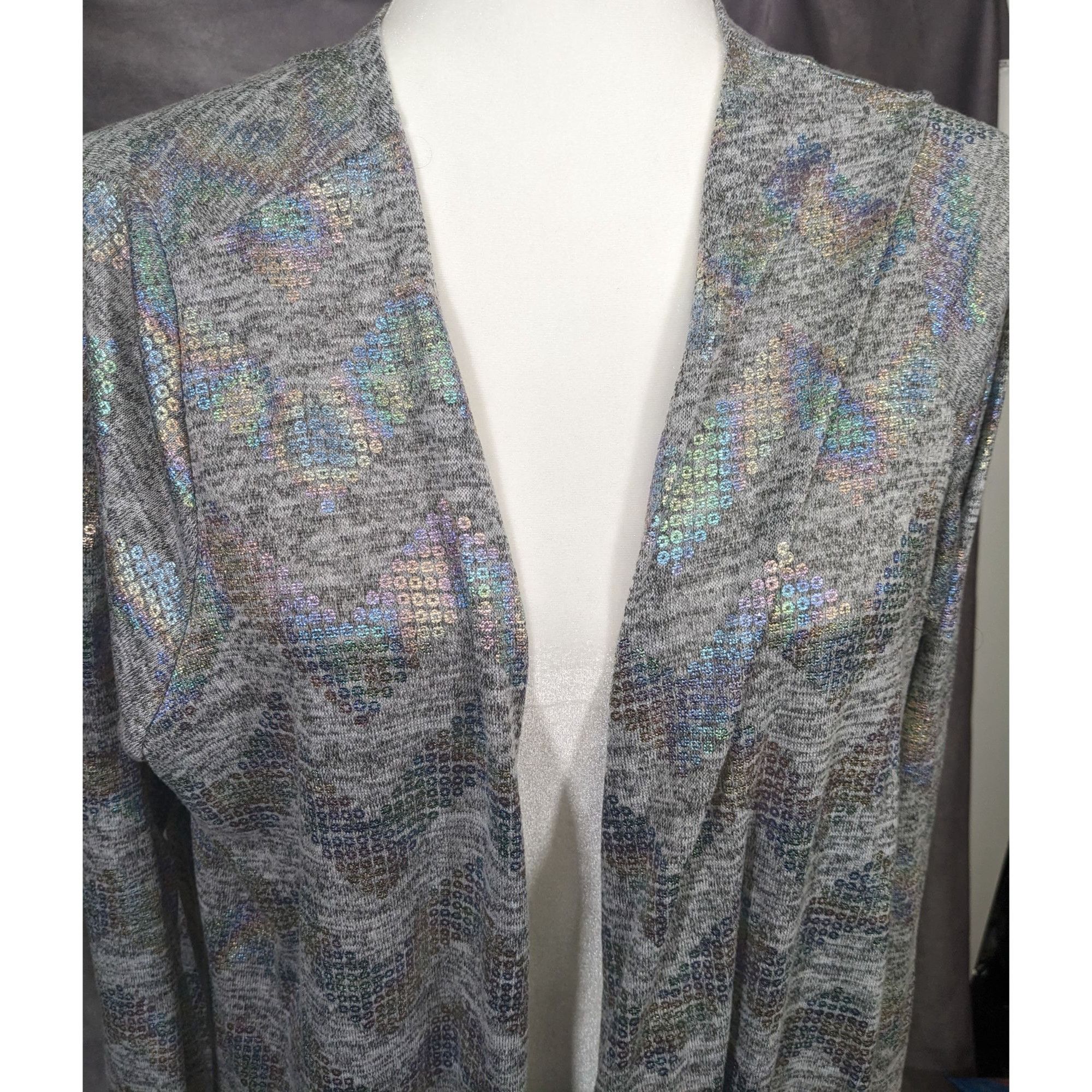 Other Trendy Rainbow Shimmer LulaRoe Sarah Sequins Grey Cardigan Size L / US 10 / IT 46 - 9 Thumbnail