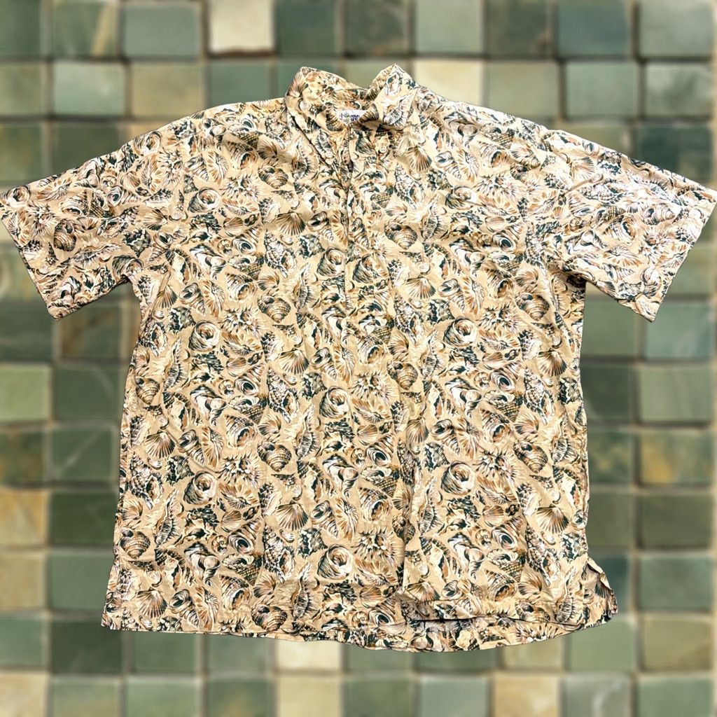 Reyn Spooner VINTAGE Reyn Spooner Shirt Button-Up Hawaiian Men L Beige Cotton AOP Seashell Egyptian Cotton USA Short Sleeve - Size US L / EU 52-54 / 3 - 1 Thumbnail