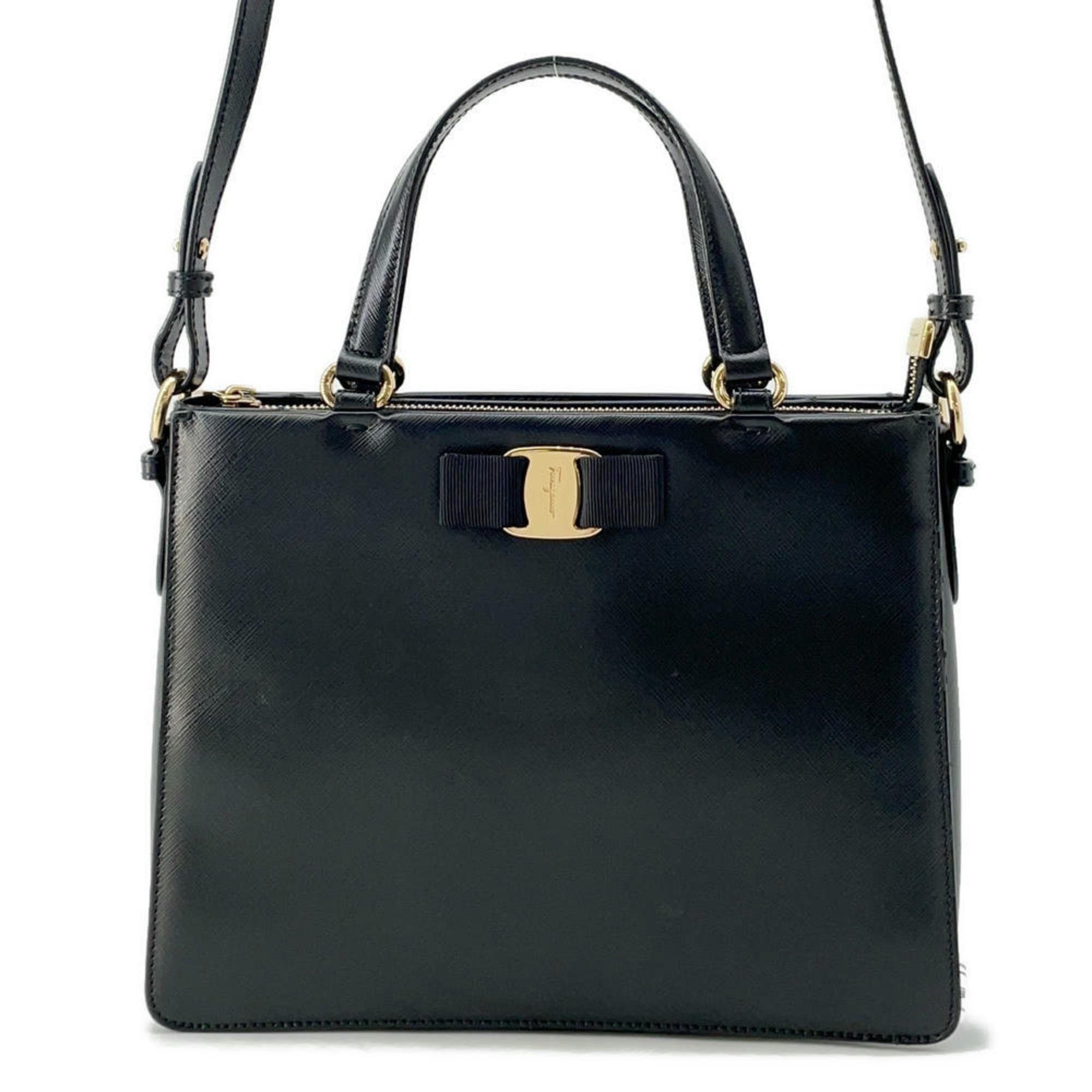 Salvatore Ferragamo Ferragamo Shoulder Bag Vara Leather 2Way Handbag Black, Women's