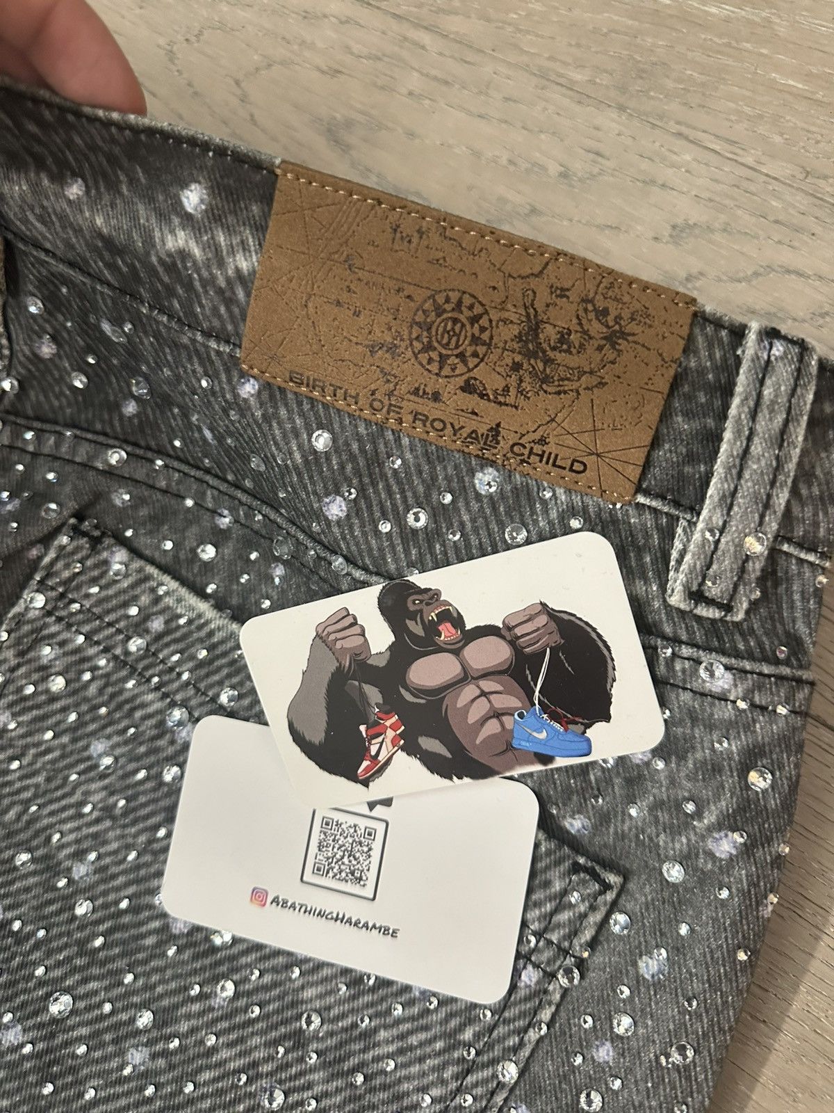 Birth of Royal Child 3D Printing Washed 20k Swarovski Diamond Boro Denim Black Size US 32 / EU 48 - 4 Thumbnail