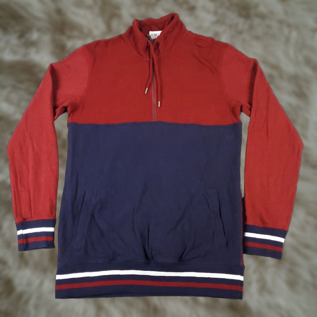 American Eagle Outfitters American Eagle Mens Large Blue Red 1/4 Zip Pullover Sweater Cotton Long Sleeve Mock Neck Logo Size US L / EU 52-54 / 3 - 1 Thumbnail