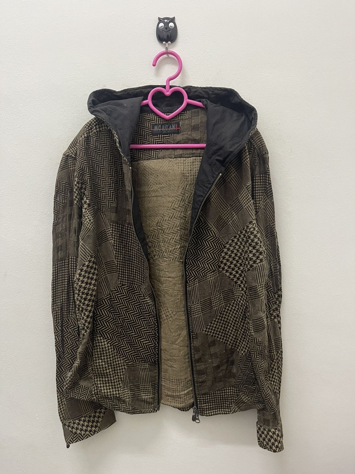 Morgan Homme Rare Vintage MORGAN HOMME Boro Patchwork Plaid Hoodie Size US L / EU 52-54 / 3 - 4 Thumbnail