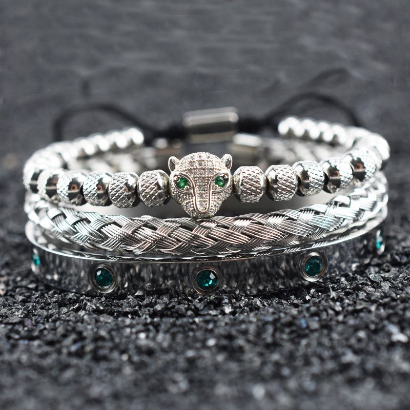 Jewelry Leopard Head Charm Crystals Stainless Steel Bracelet Size ONE SIZE - 1 Thumbnail