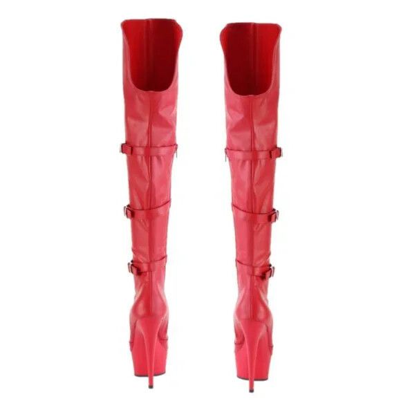 Other Delight 3018 Red Vegan Leather OTK Over the Knee Platform Th Size US 12 / IT 42 - 4 Thumbnail