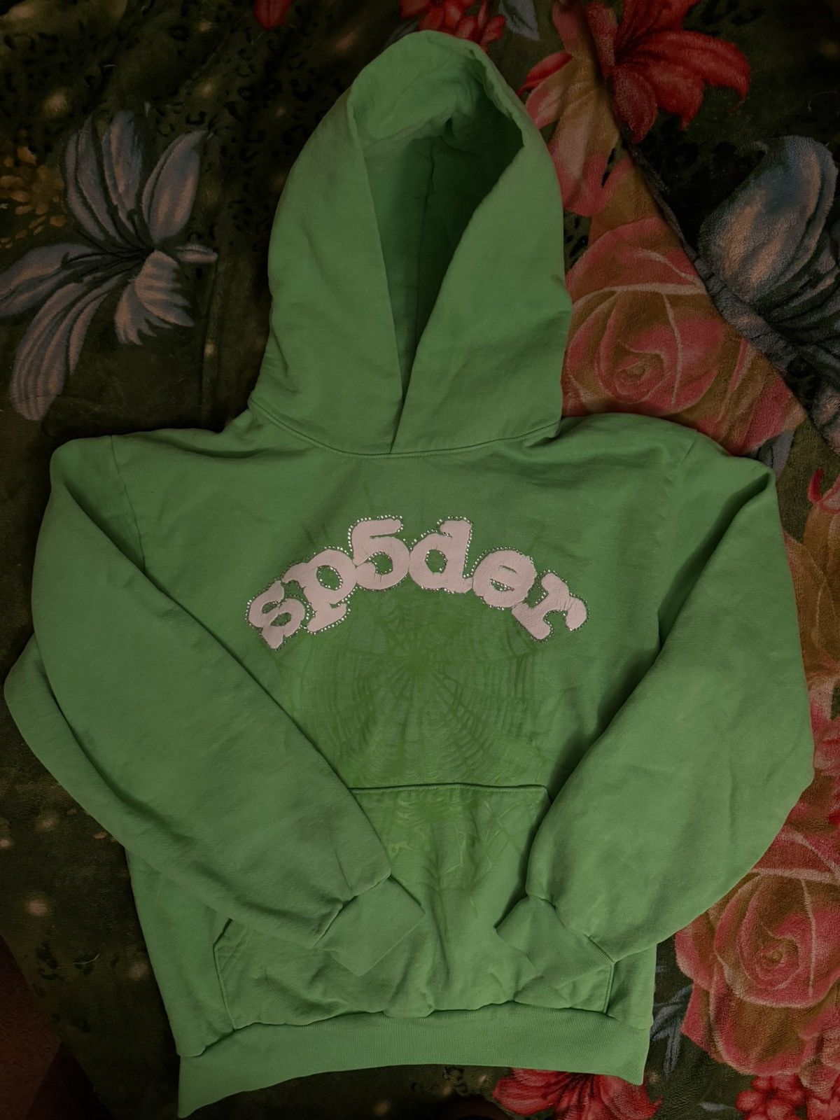 Sp5der Sp5der Slime Green Web Rhinestone Hoodie Size US M / EU 48-50 / 2 - 1 Thumbnail