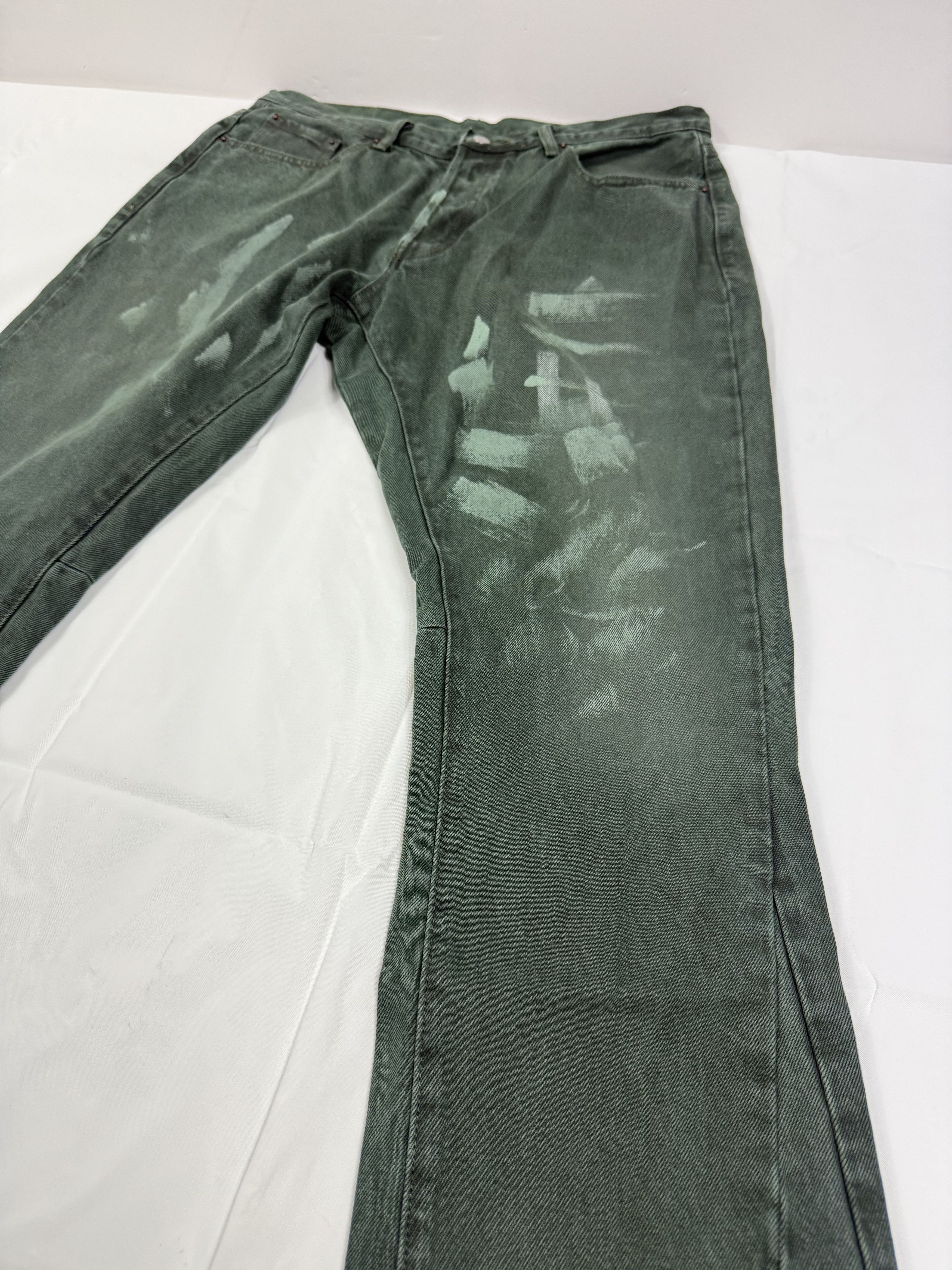 MNML Mnml Mens Green Painted Distressed Raw Hem Jeans Size 34 Size US 34 / EU 50 - 4 Thumbnail