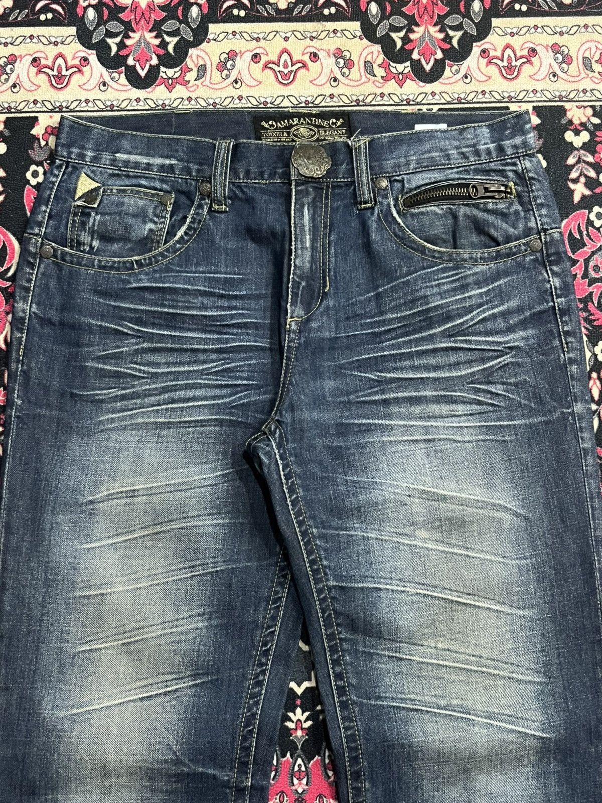 Ed Hardy Vintage Japanese Brand Amarantine Blue Washed Whisker Jeans Size US 34 / EU 50 - 4 Thumbnail