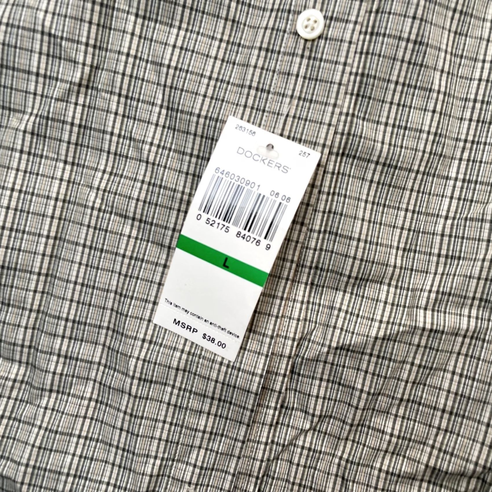 Dockers DOCKERS Shirt Mens L Beige Plaid Button-Down Wrinkle Resistant Cotton Polyester Casual Workwear Knit Bagged Box Back No Wrinkles Size US L / EU 52-54 / 3 - 5 Thumbnail