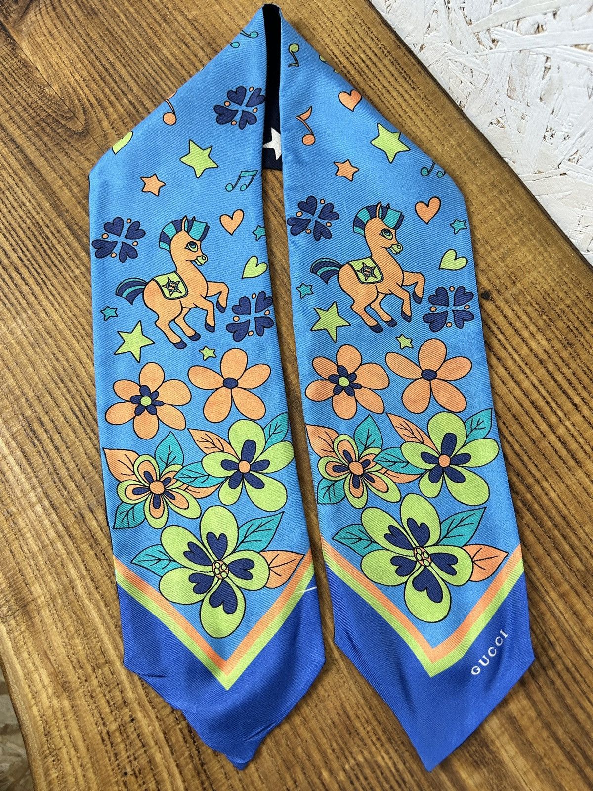 Gucci Gucci Silk Twill Floral Cute Horse Print Scarf Size ONE SIZE - 3 Thumbnail