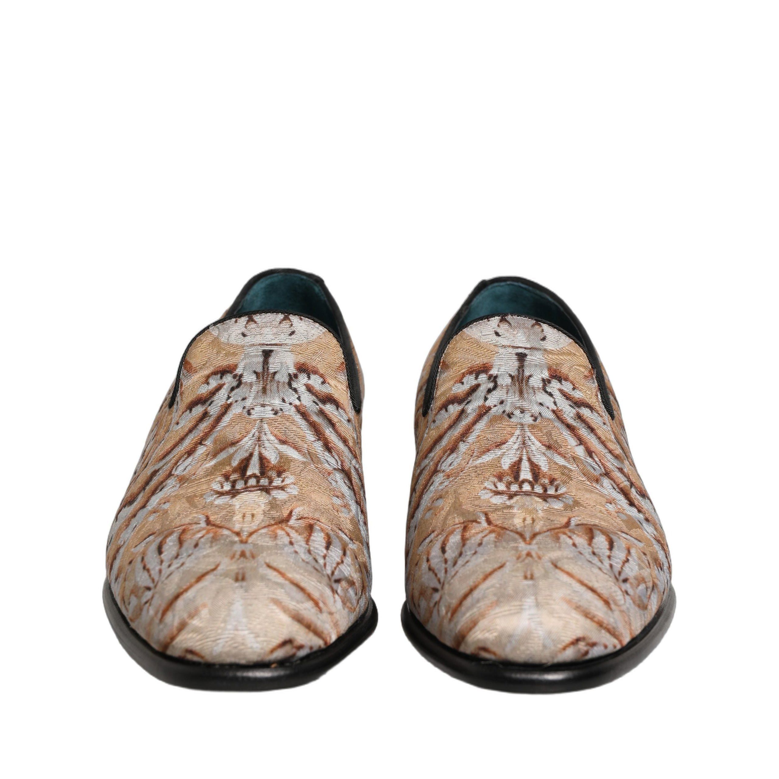 Dolce & Gabbana Beige Brocade Men Slip On Dress Loafers Shoe