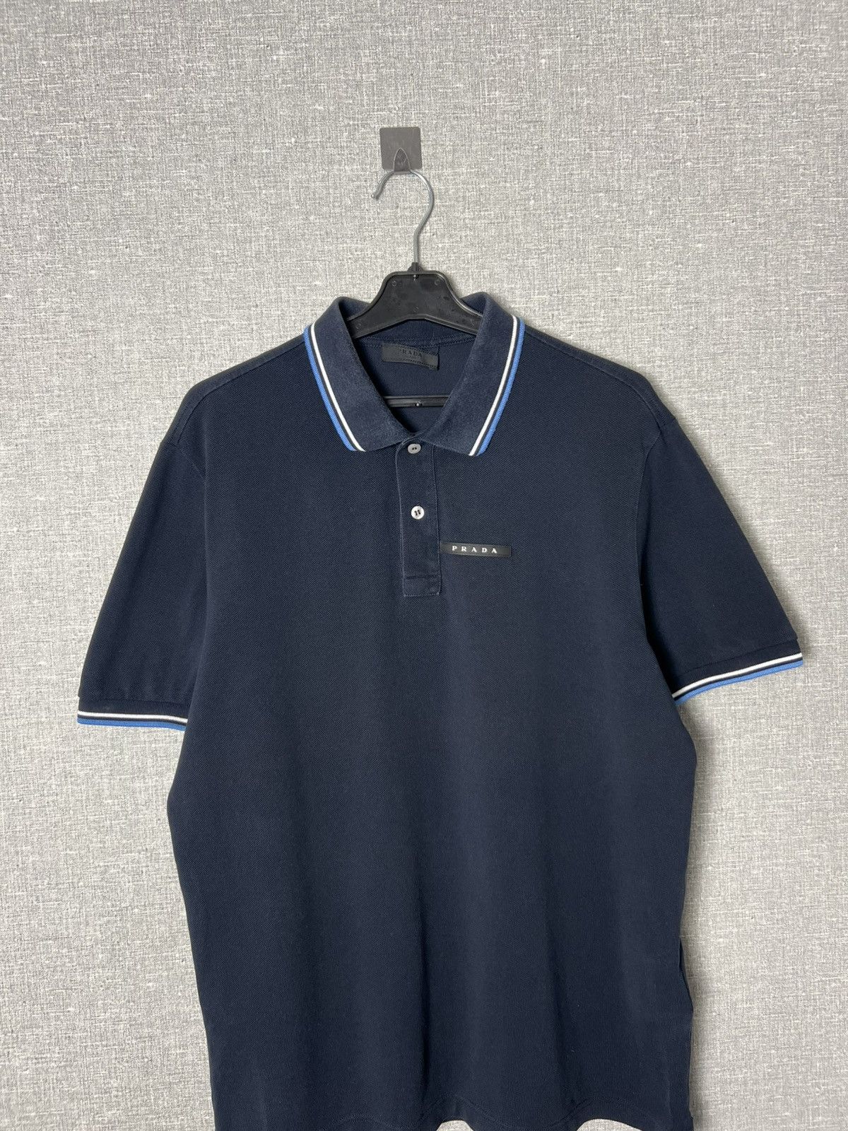 Prada Prada Milano Black Tab Logo Men’s Polo T - Shirt Dark Navy Size US L / EU 52-54 / 3 - 2 Thumbnail